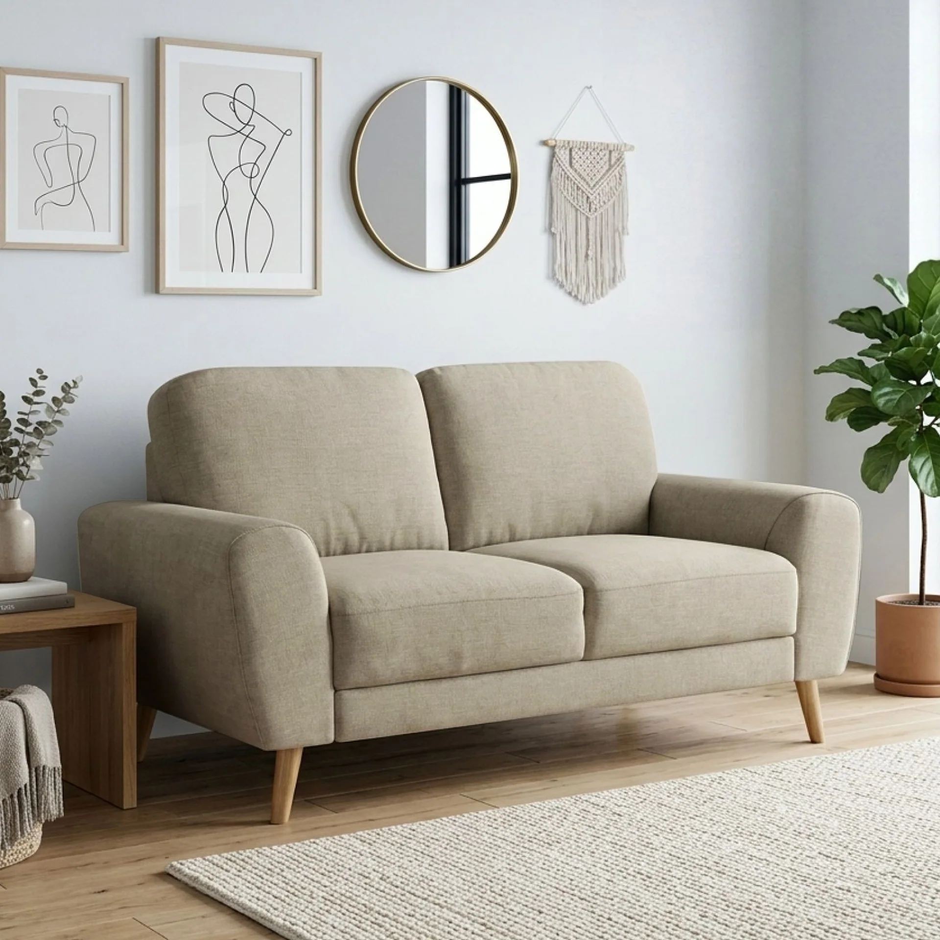 Suki Linen 2 Seater Sofa - Beige - Image 6