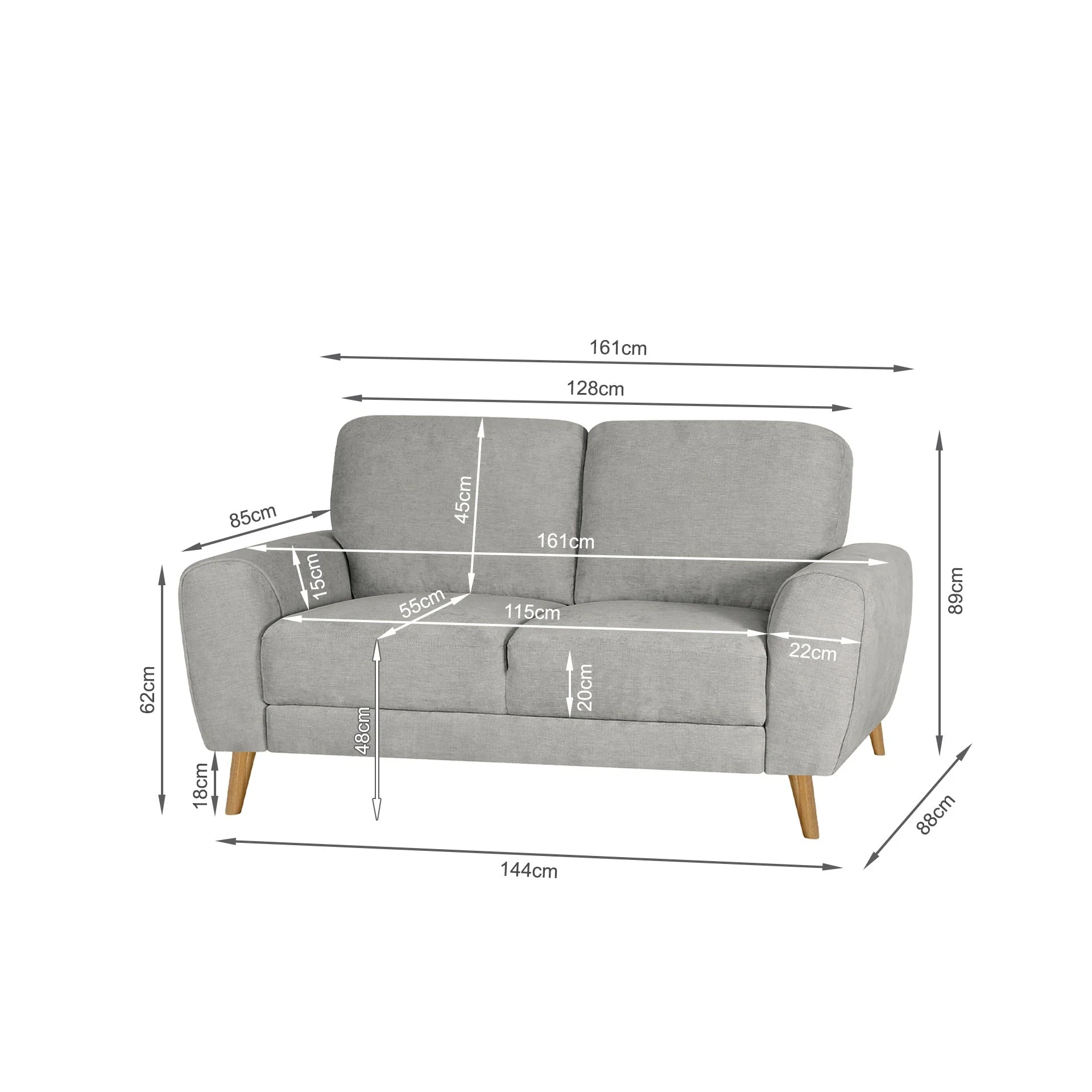 Suki Linen 2 Seater Sofa - Grey - Image 15