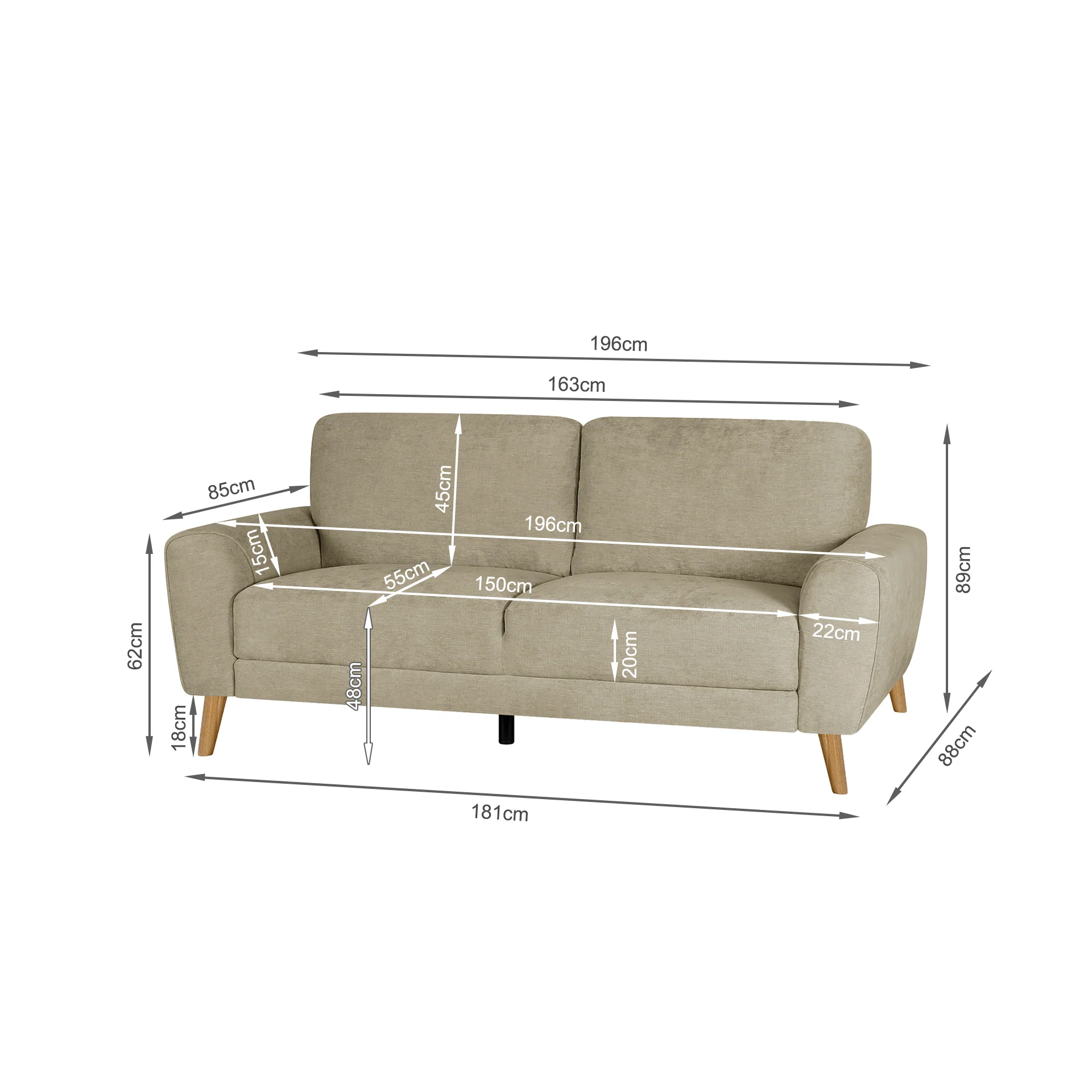 Suki Linen 3 Seater Sofa - Beige - Image 15
