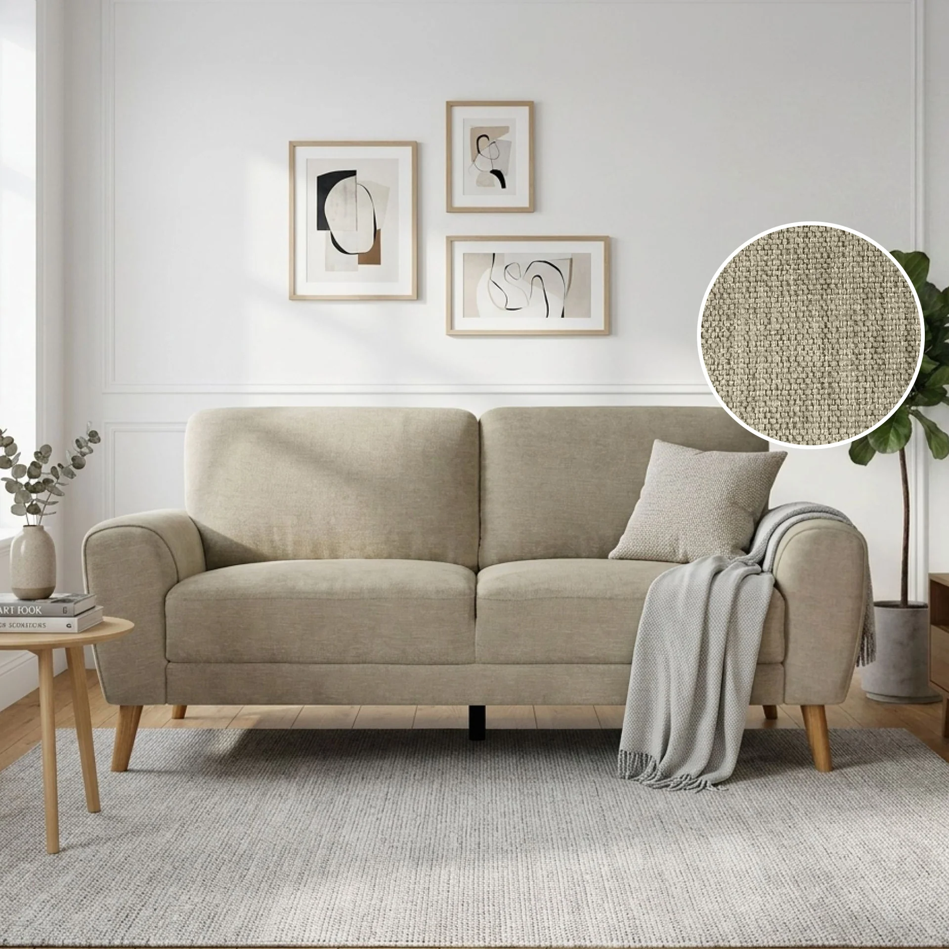 Suki Linen 3 Seater Sofa - Beige - Image 2