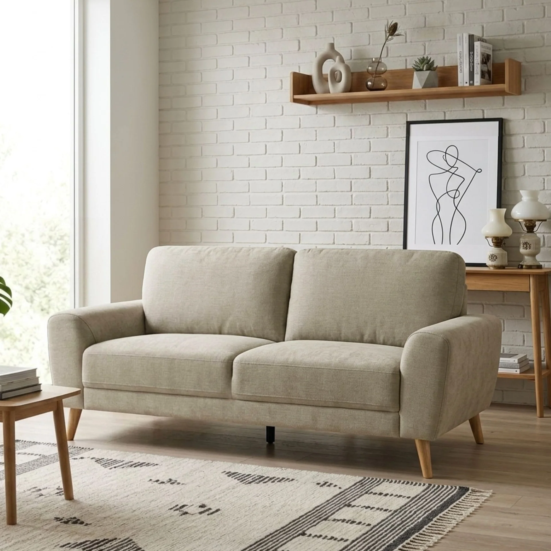 Suki Linen 3 Seater Sofa - Beige - Image 4