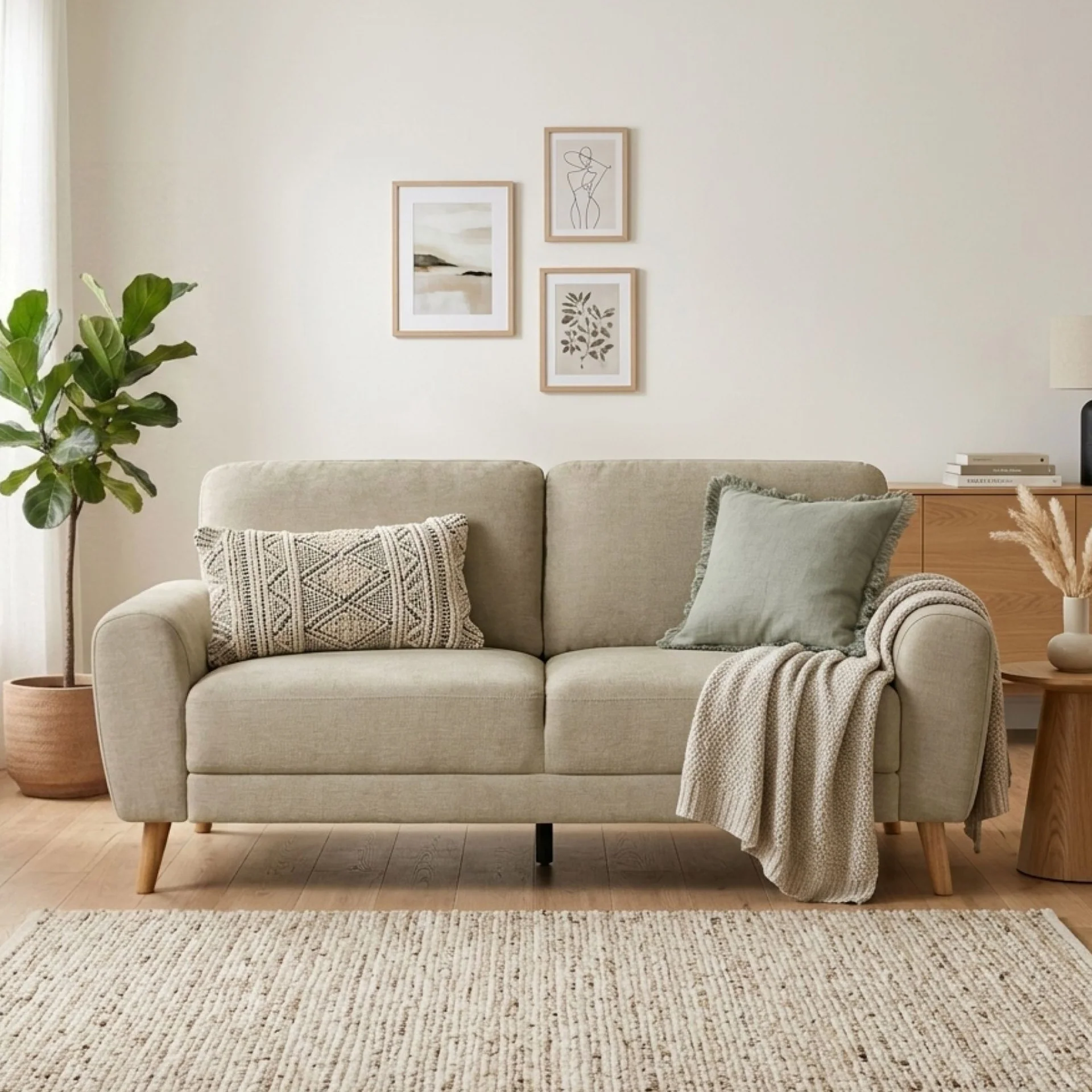 Suki Linen 3 Seater Sofa - Beige - Image 5