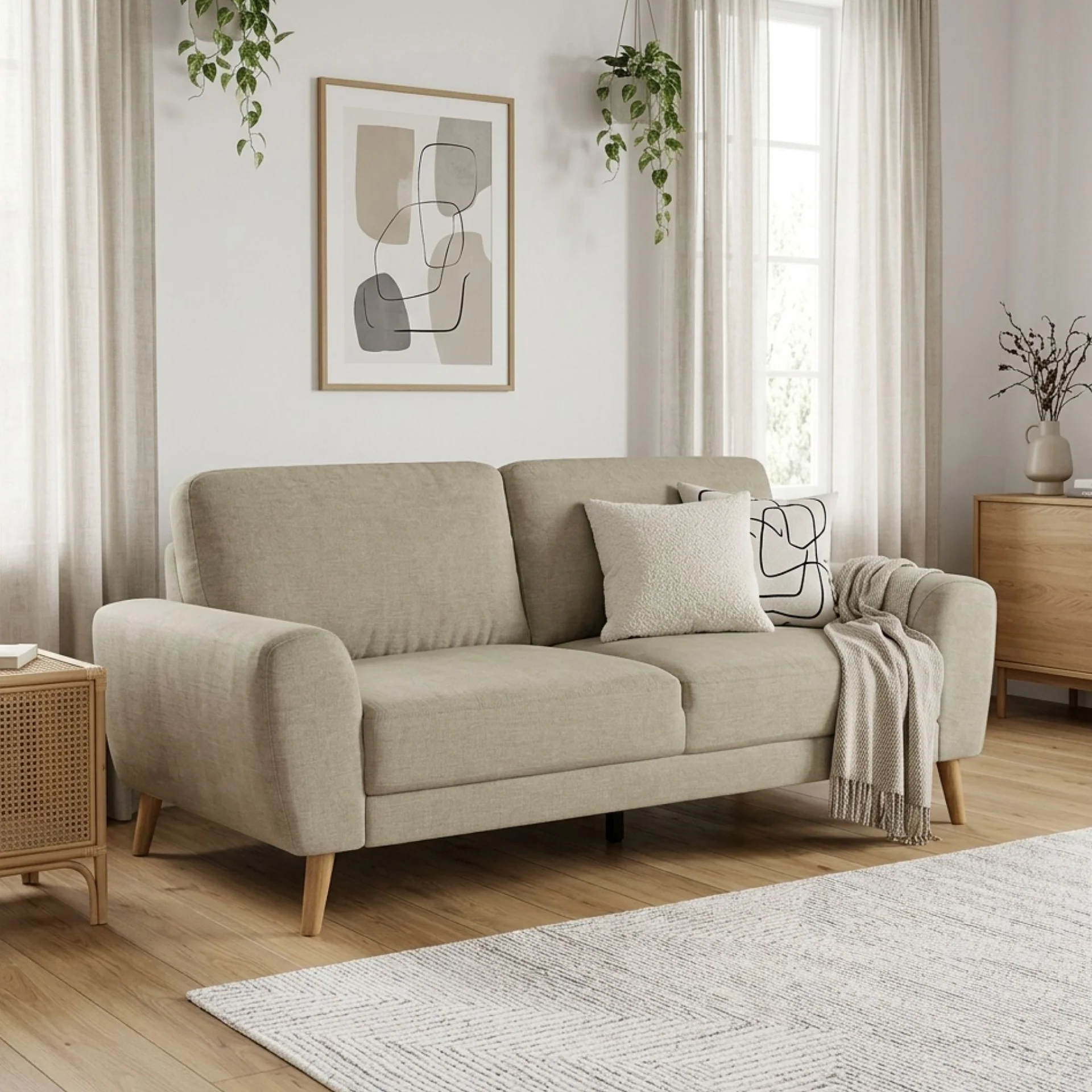 Suki Linen 3 Seater Sofa - Beige - Image 6