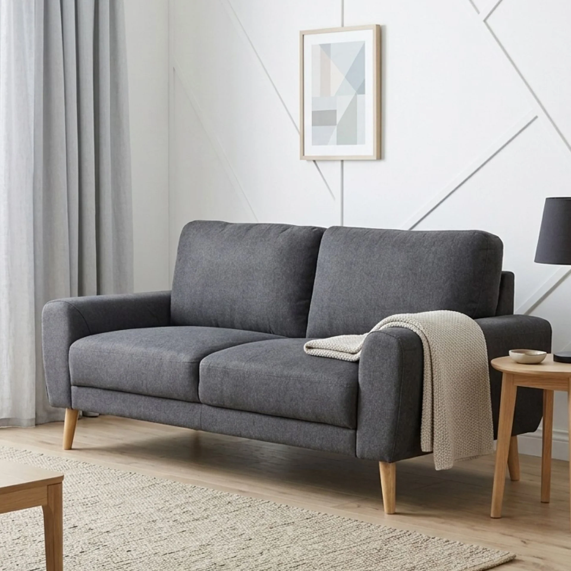 Suki Linen 3 Seater Sofa - Dark Grey - Image 3