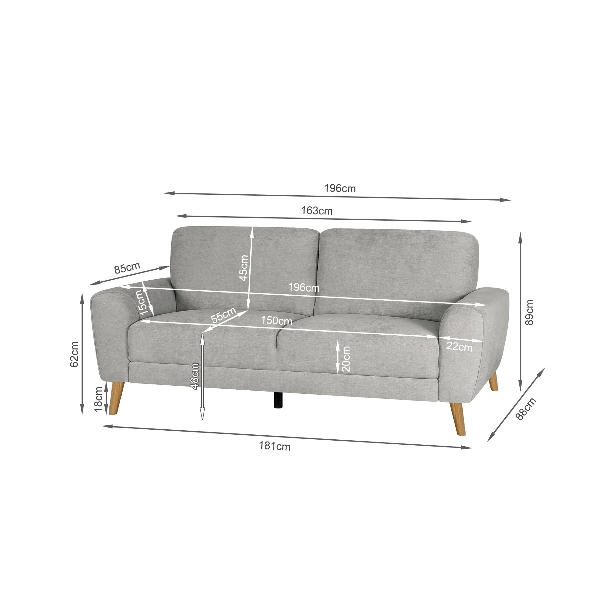Suki Linen 3 Seater Sofa - Grey - Image 14