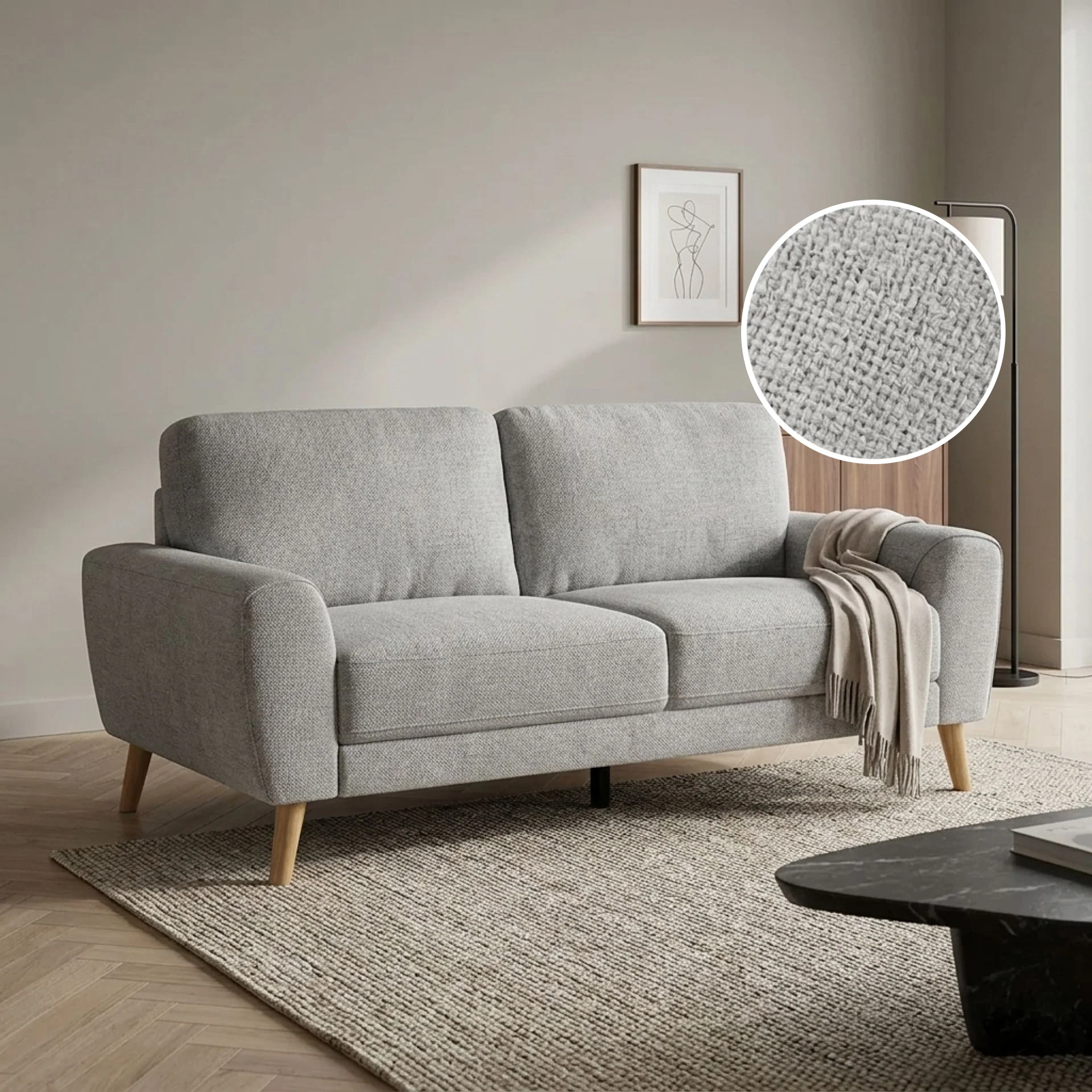 Suki Linen 3 Seater Sofa - Grey - Image 2