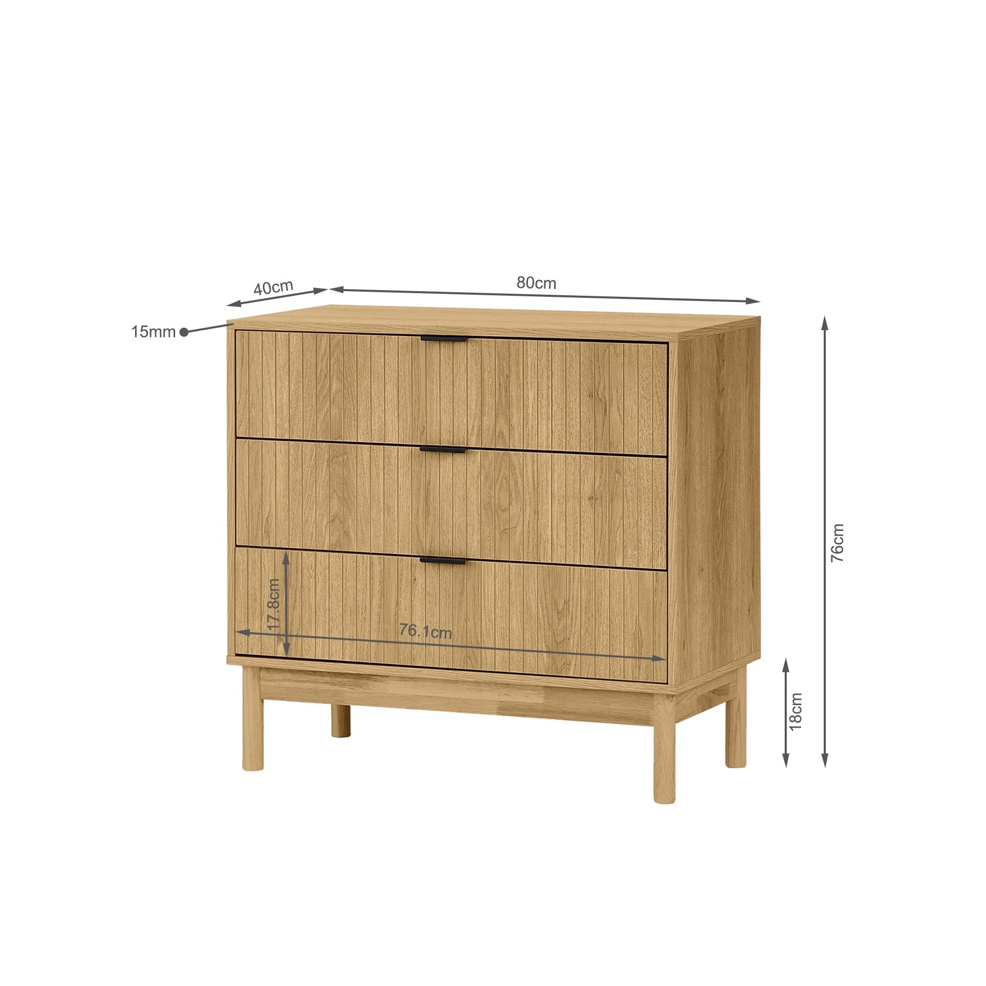 Sumter 3 Drawers Tallboy - Oak - Image 7