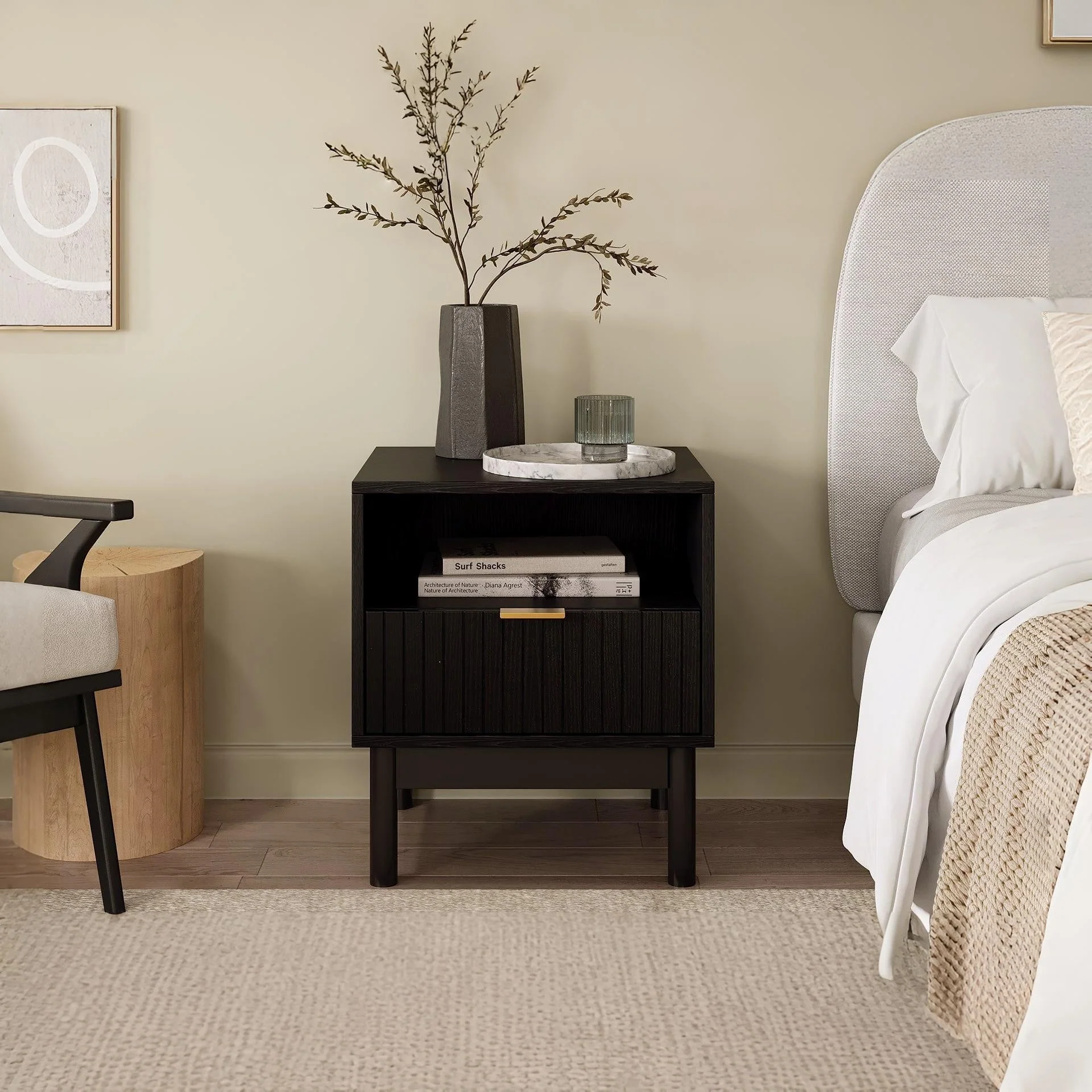 Sumter Bedside Table with Drawer - Black