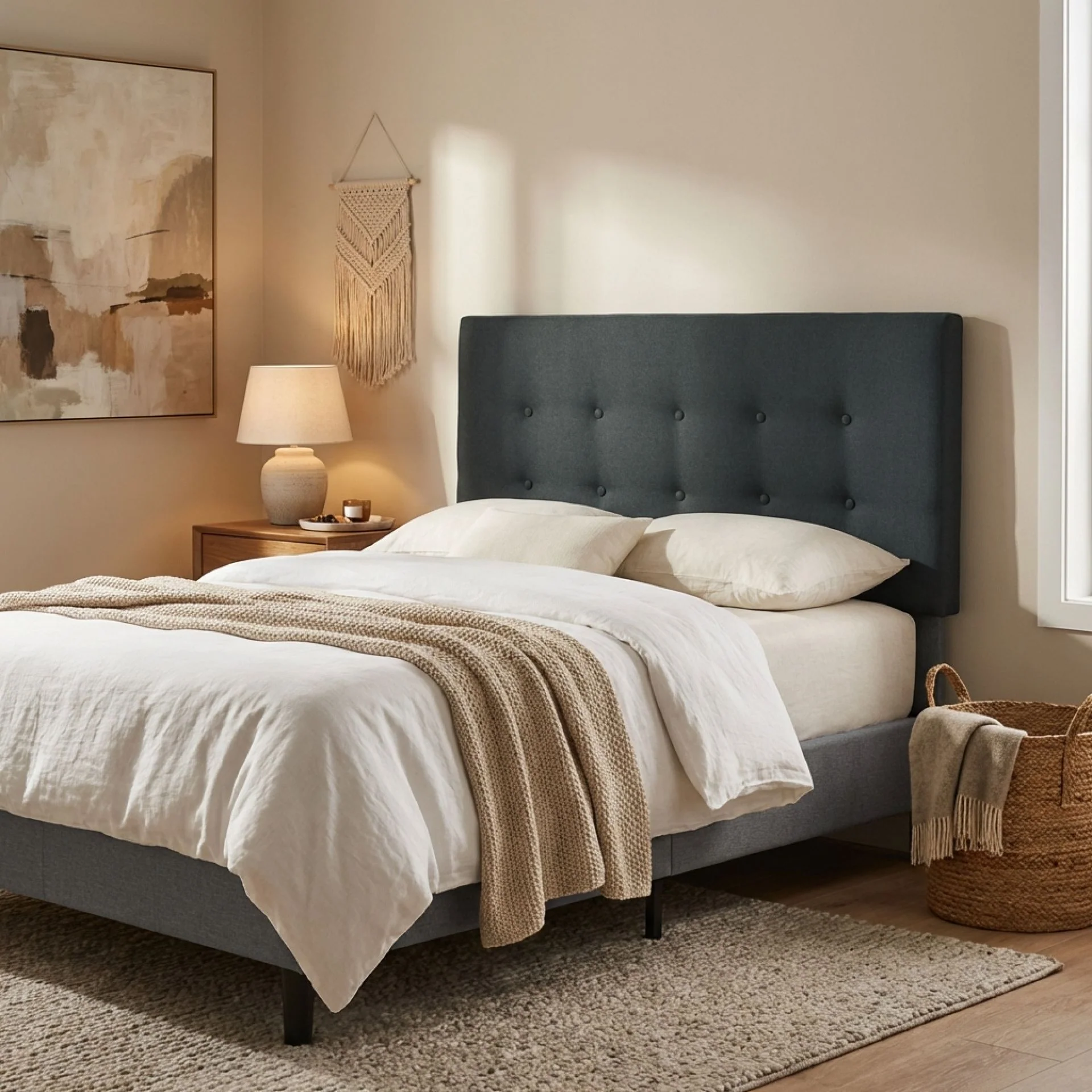Susan Double Fabric Upholstered Headboard - Charcoal - Image 3