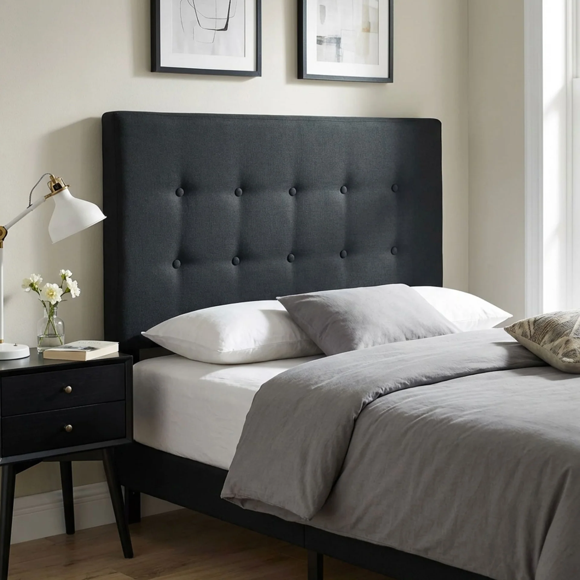 Susan King Single Fabric Upholstered Headboard - Black - Image 3