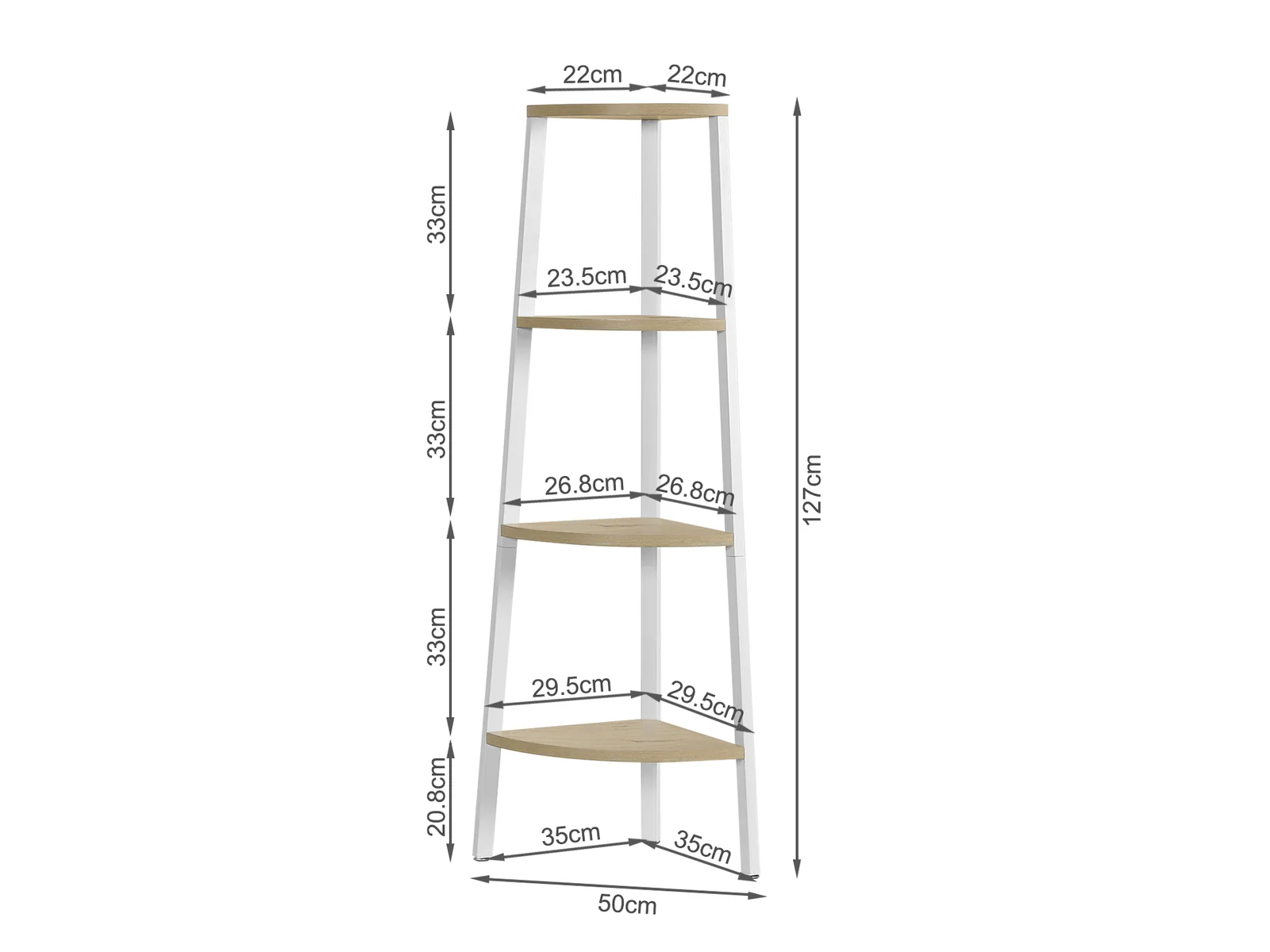 Tai 4 Tier Wooden Corner Bookshelf - Oak + White - Image 8