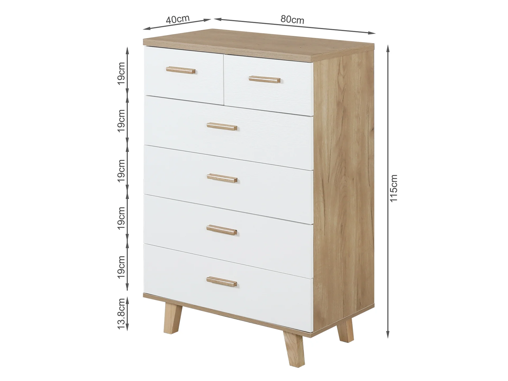 Tallboy with 6 Drawers - Oak + White - Image 2