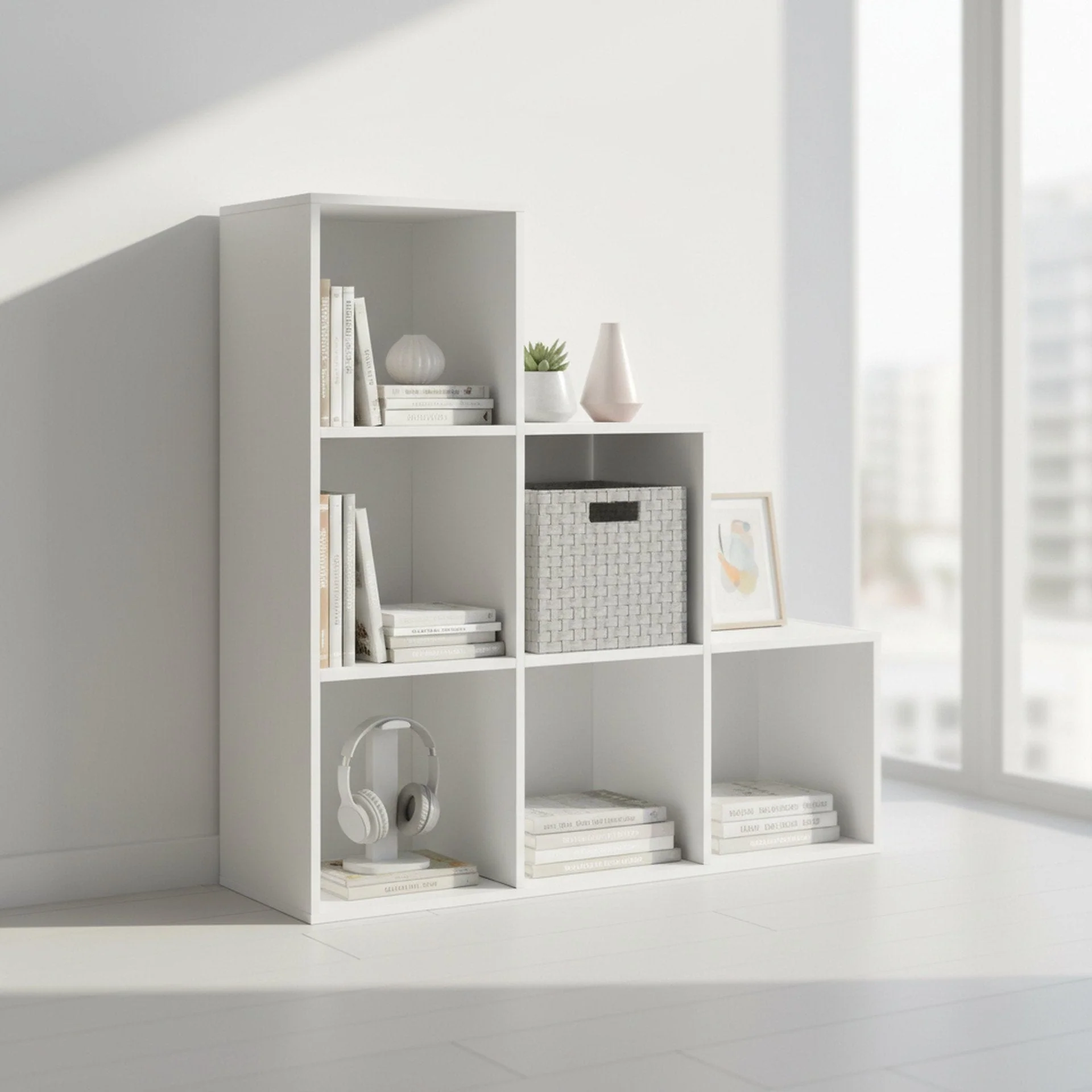 Tana 6 Cube Square Bookshelf - White - Image 6