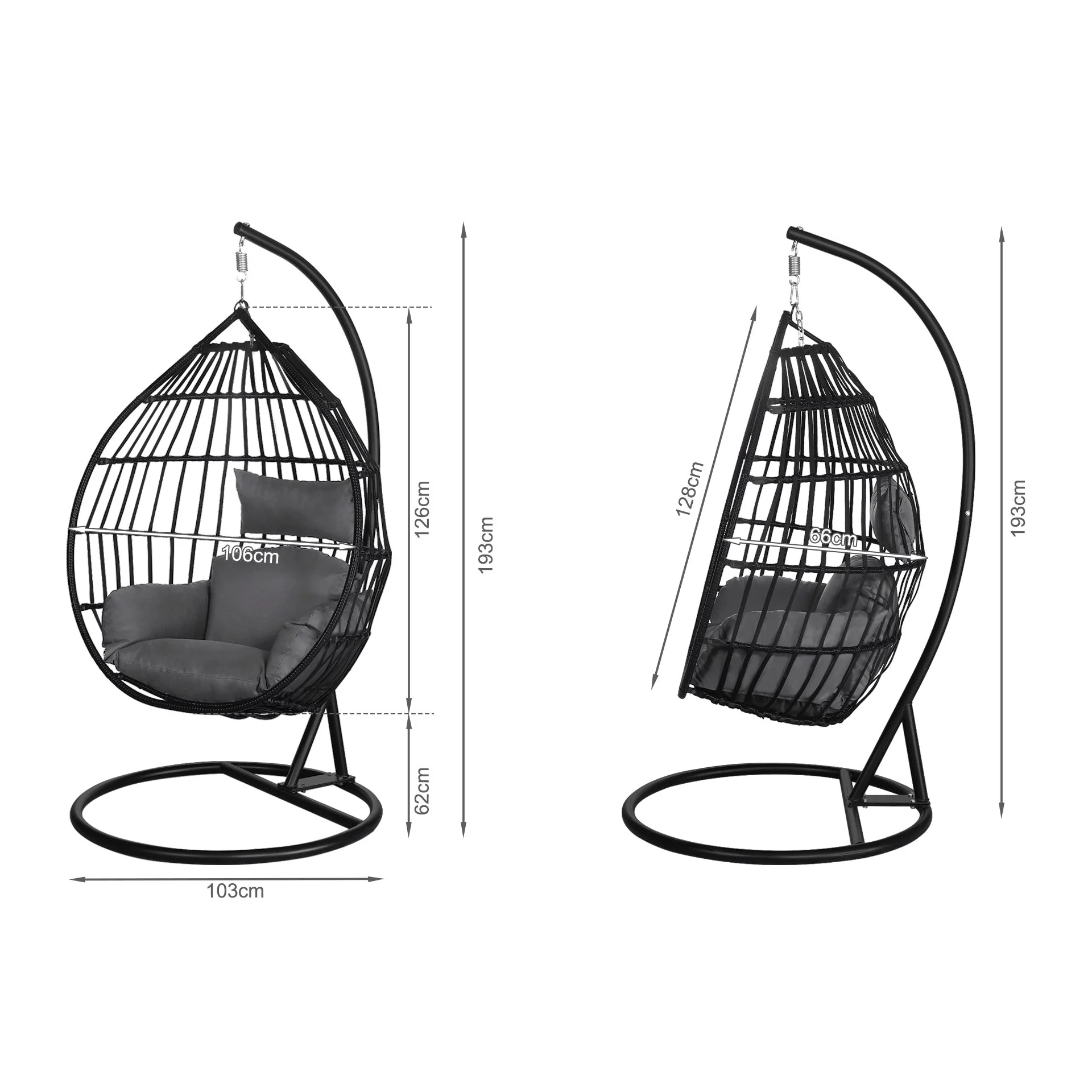 Tanna Outdoor Hanging Egg Chair - Grey - Image 7