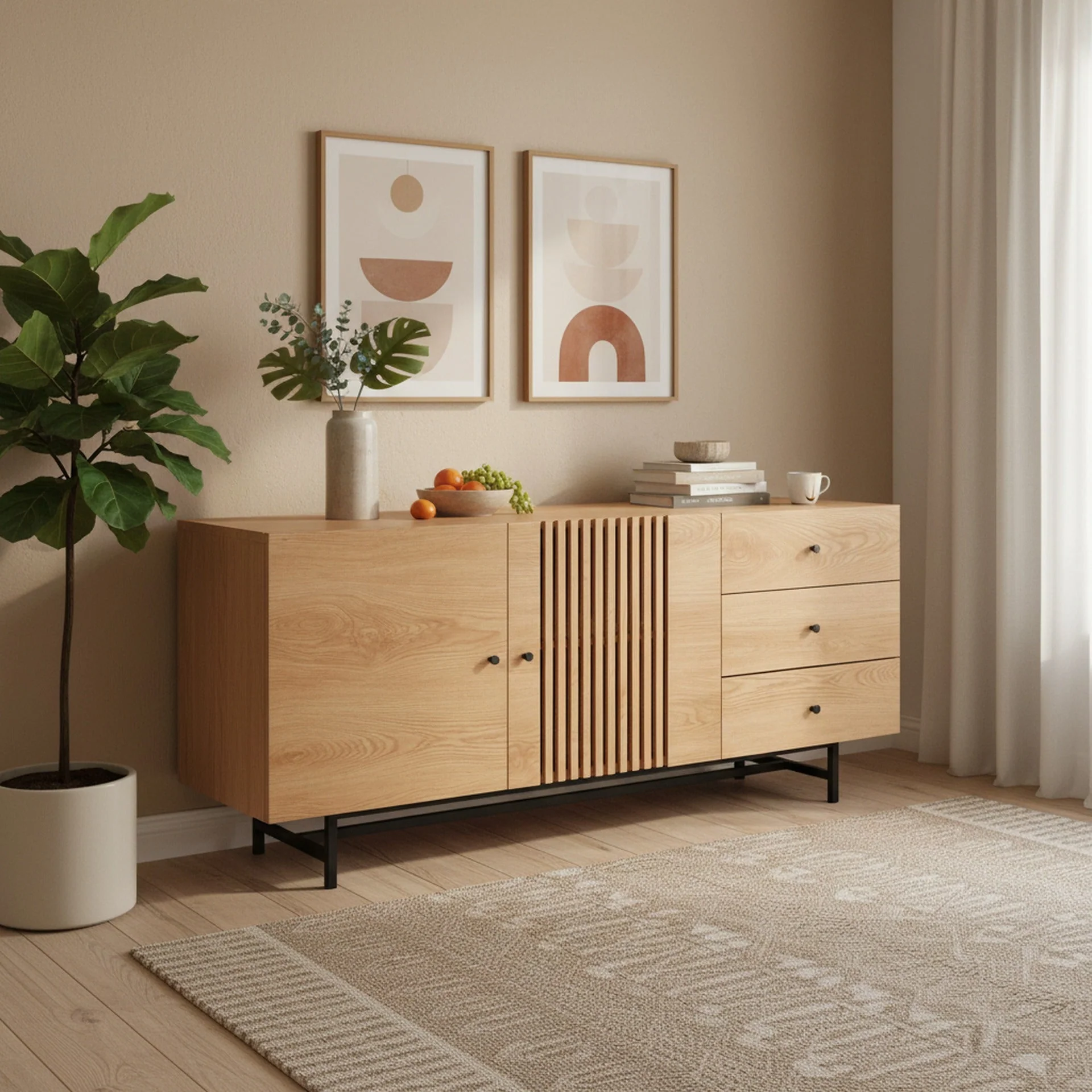 Tarkine 1.6m Sideboard Buffet Table - Oak - Image 3