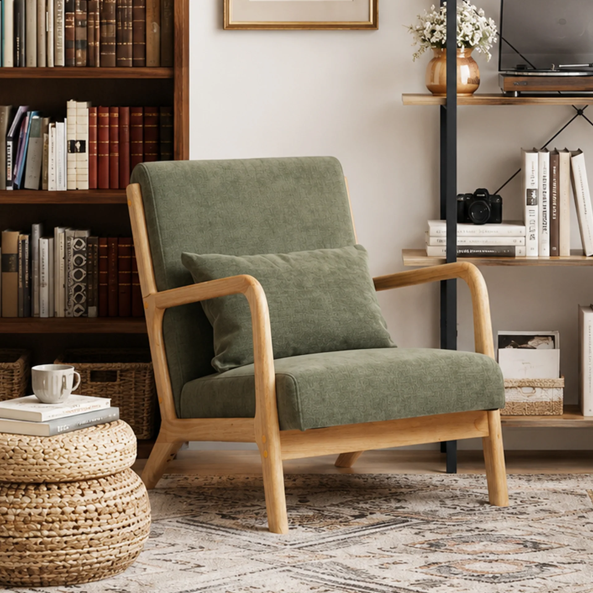 Taru Linen Armchair - Dark Green - Image 3