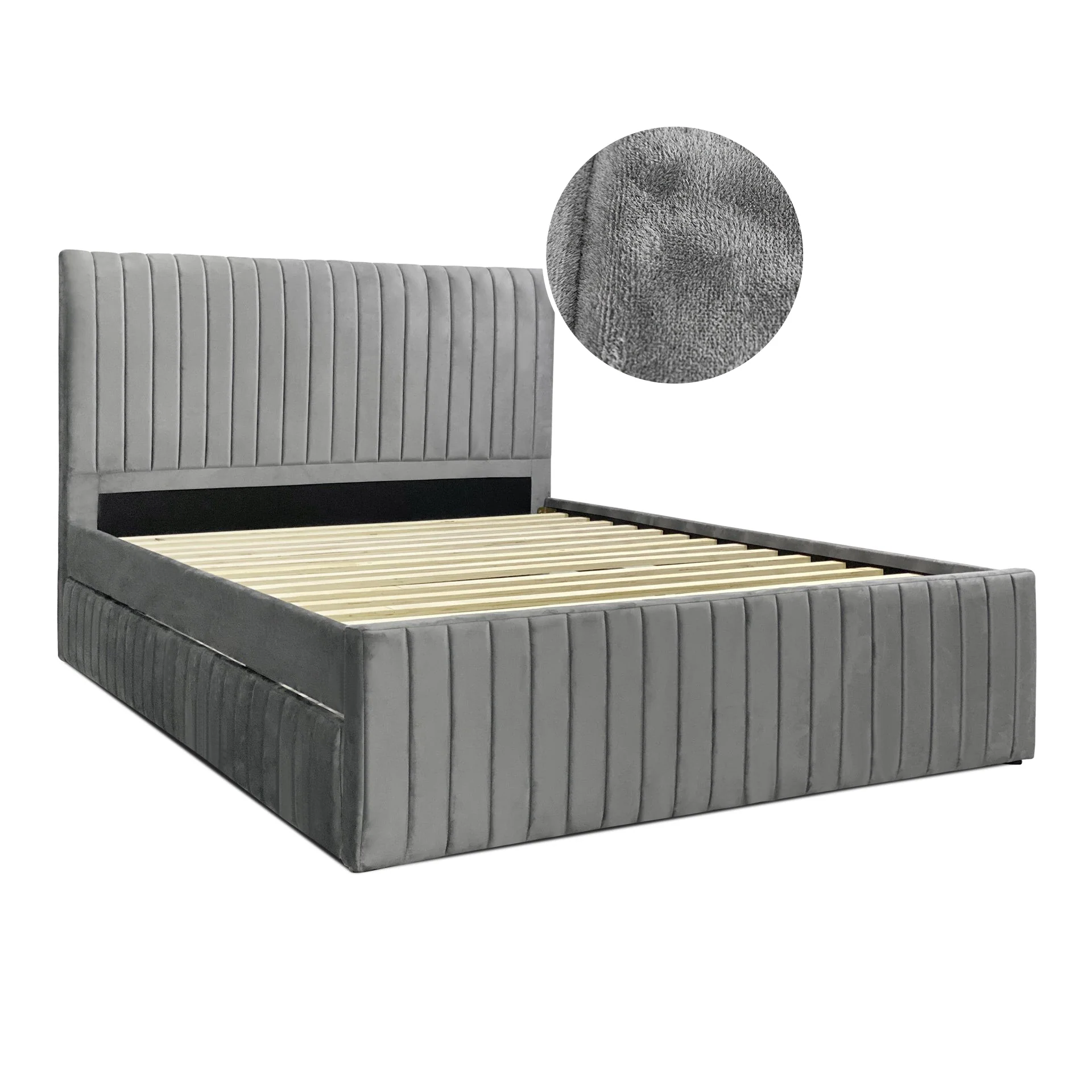 Tasman Velvet Queen with Single Trundle Bed Frame - Grey - Image 6