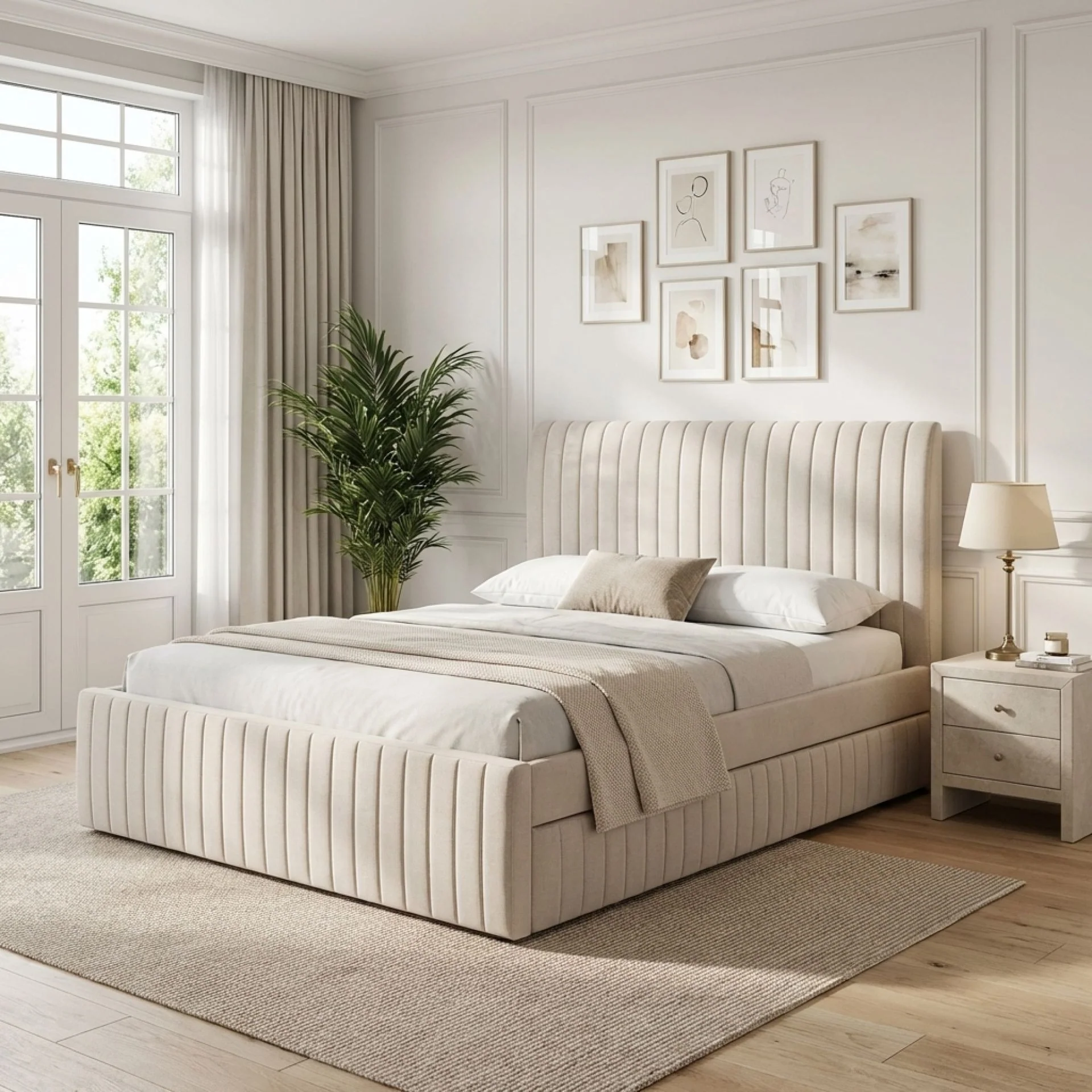 Tasman Velvet Queen with Single Trundle Bed Frame - Oat