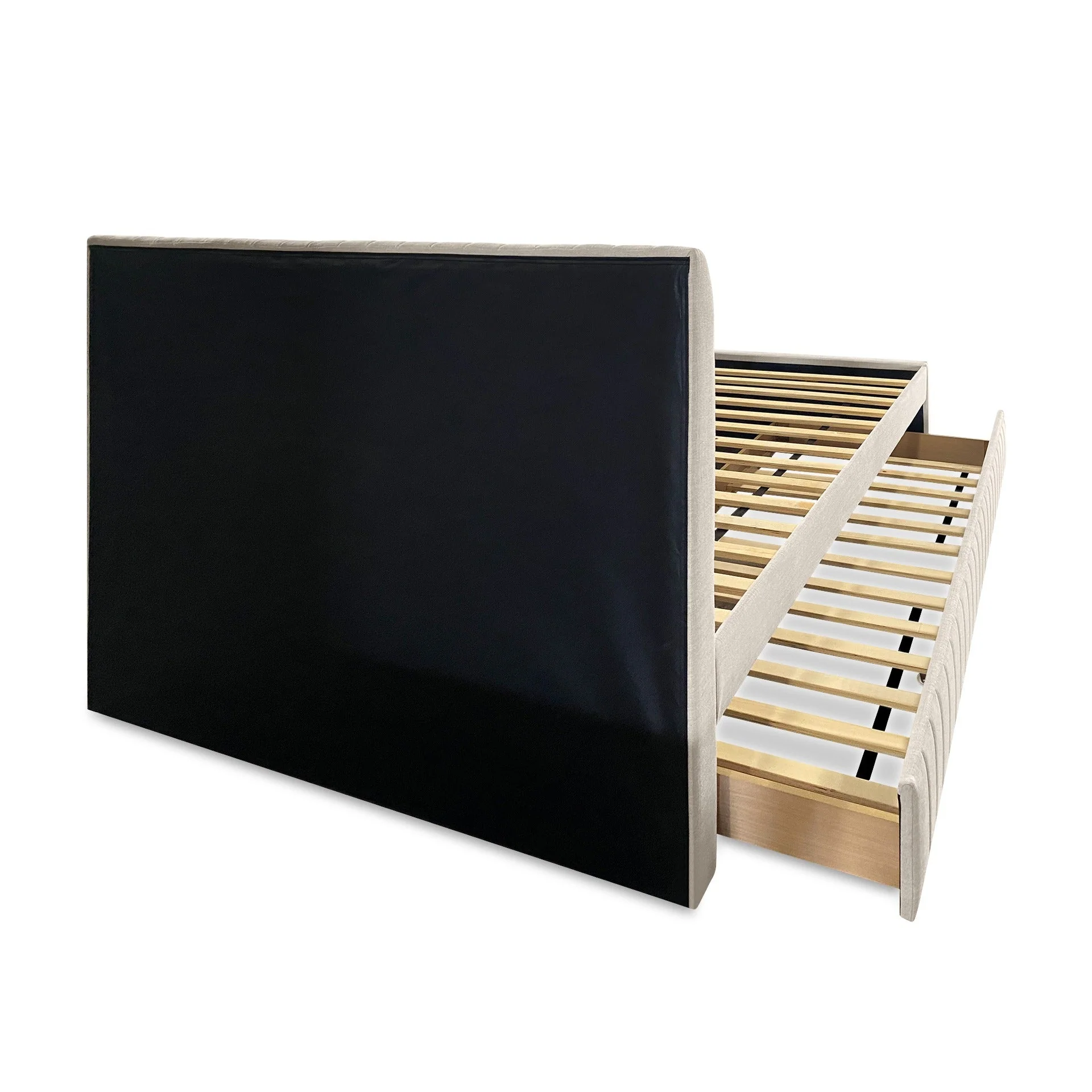 Tasman Velvet Queen with Single Trundle Bed Frame - Oat - Image 11