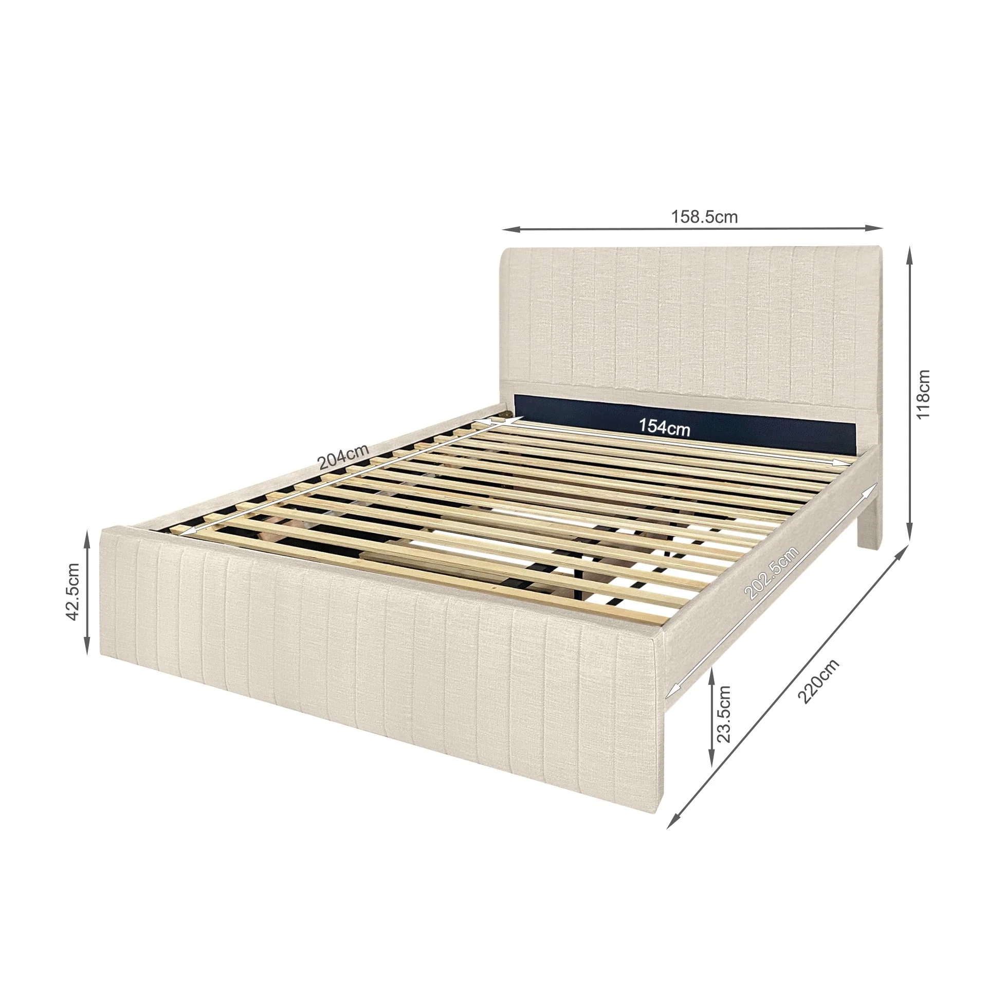 Tasman Velvet Queen with Single Trundle Bed Frame - Oat - Image 12