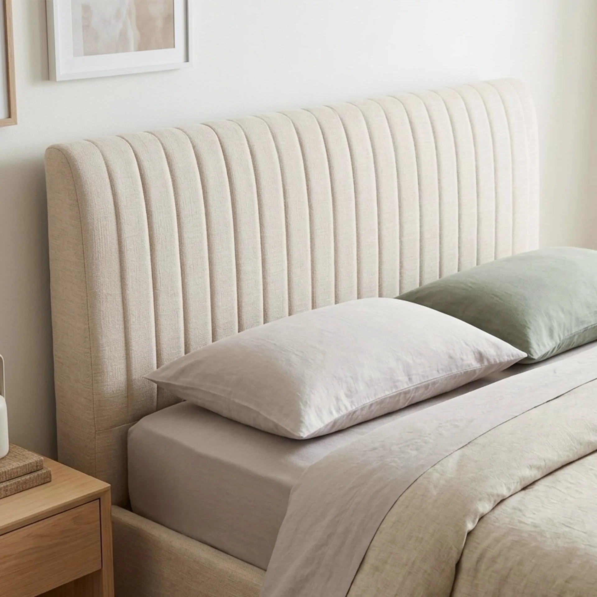 Tasman Velvet Queen with Single Trundle Bed Frame - Oat - Image 5