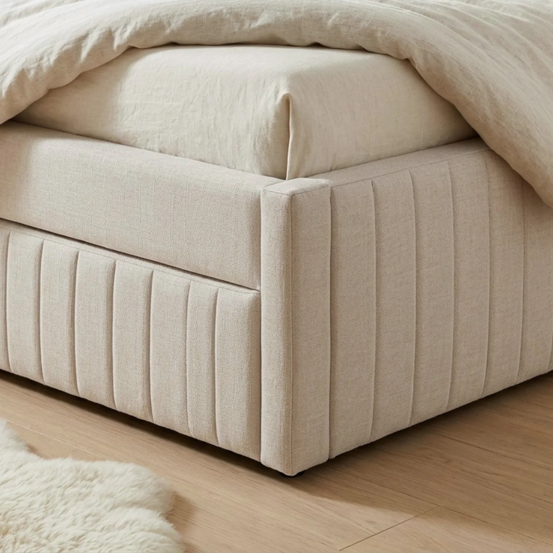 Tasman Velvet Queen with Single Trundle Bed Frame - Oat - Image 6