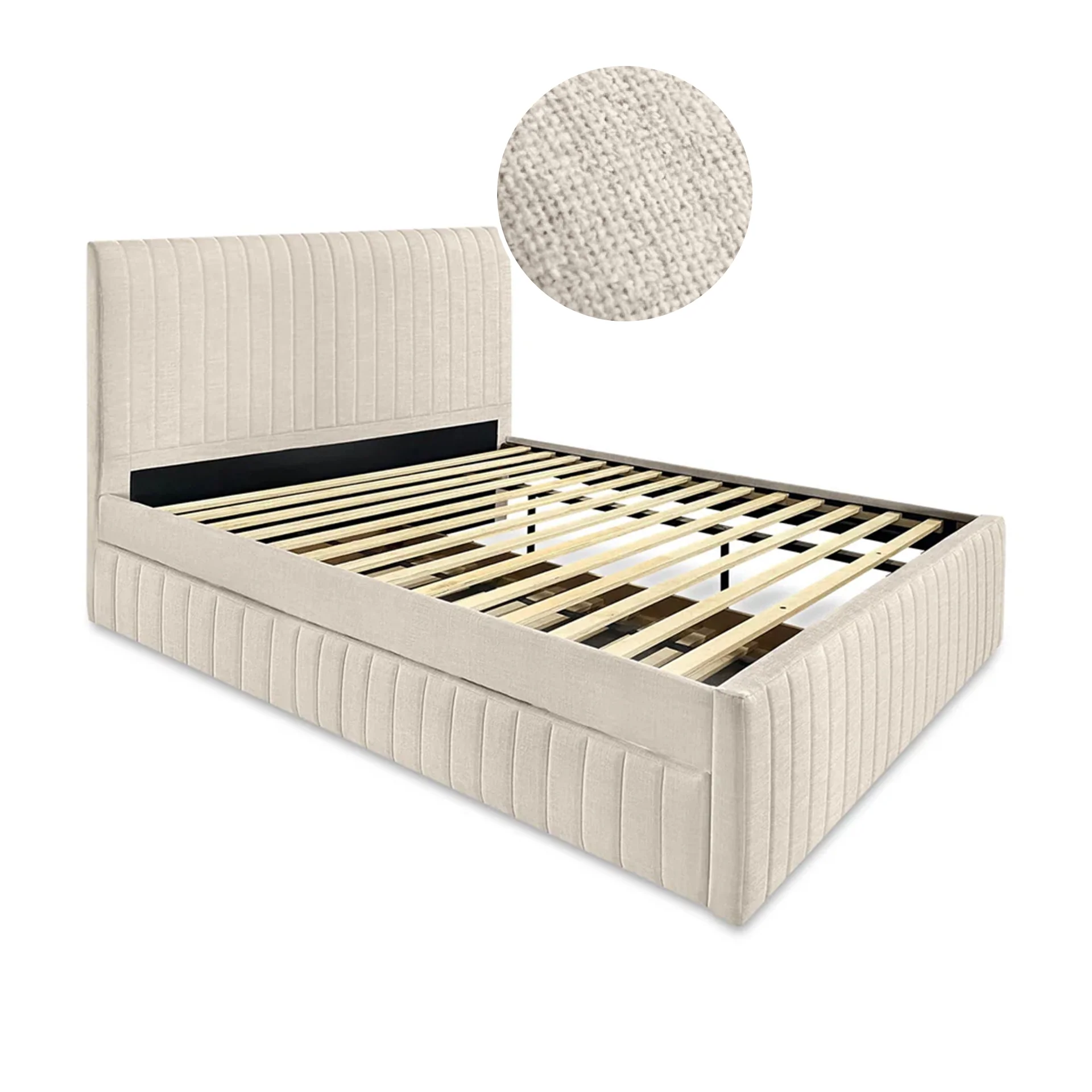 Tasman Velvet Queen with Single Trundle Bed Frame - Oat - Image 7