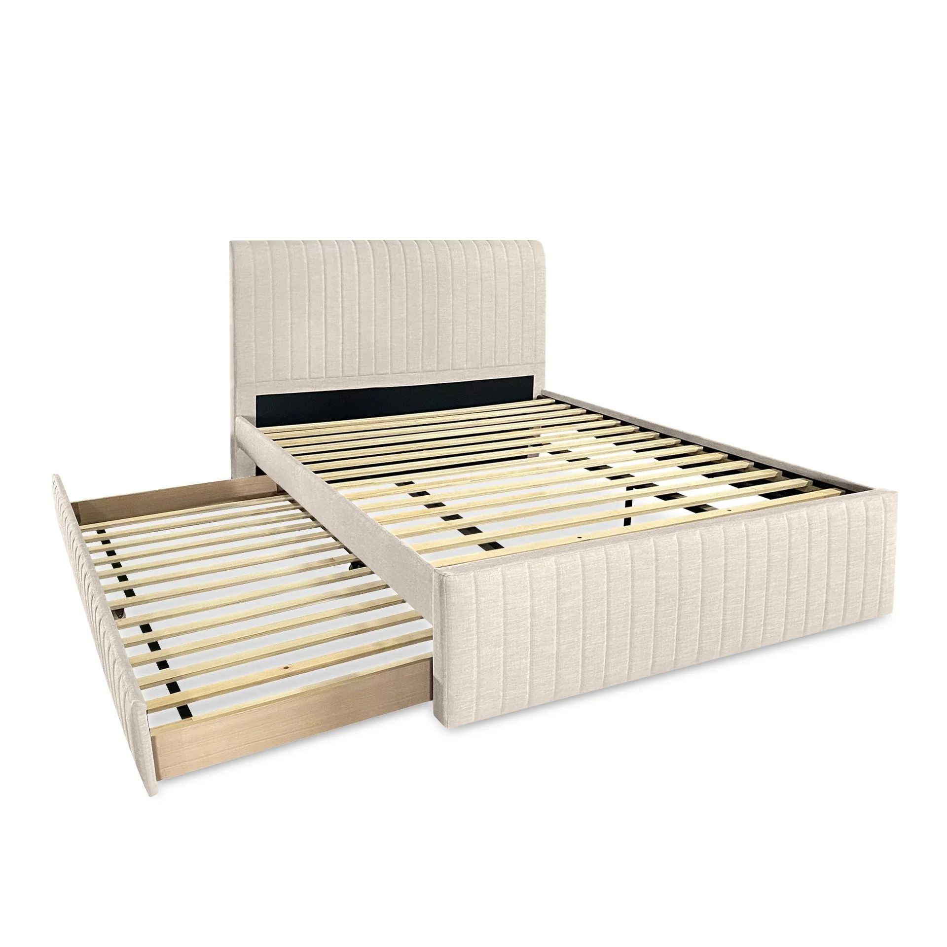Tasman Velvet Queen with Single Trundle Bed Frame - Oat - Image 8