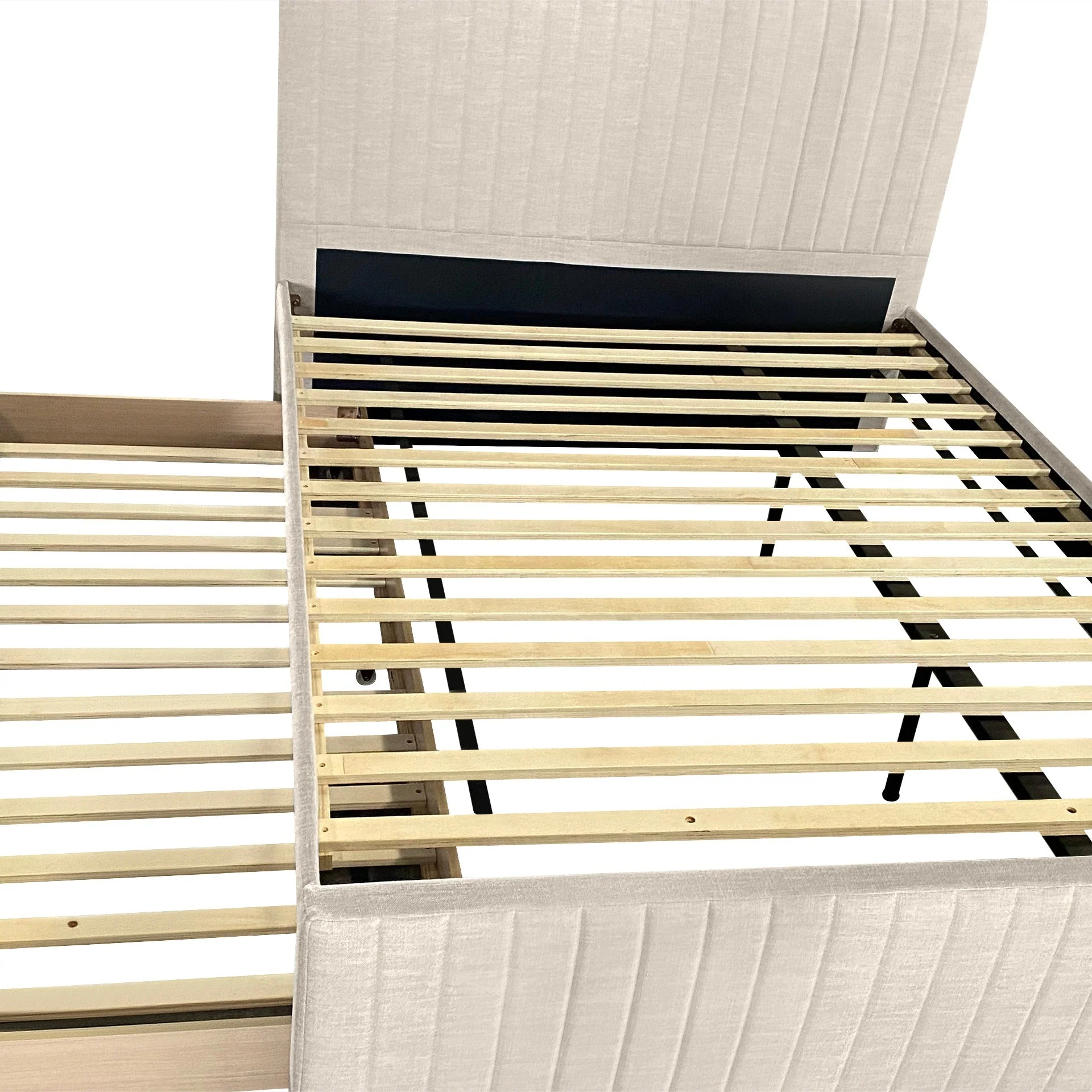 Tasman Velvet Queen with Single Trundle Bed Frame - Oat - Image 9