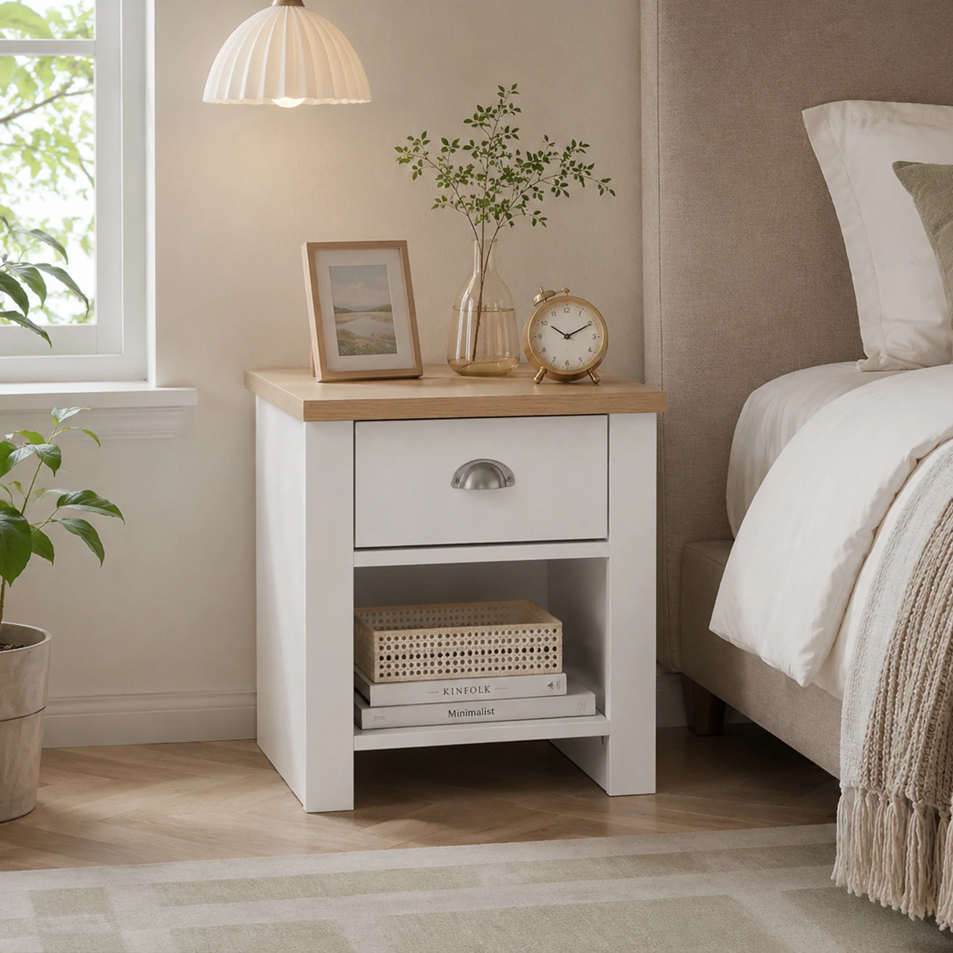 Tegan Bedside Table - Light Teak + White - Image 4