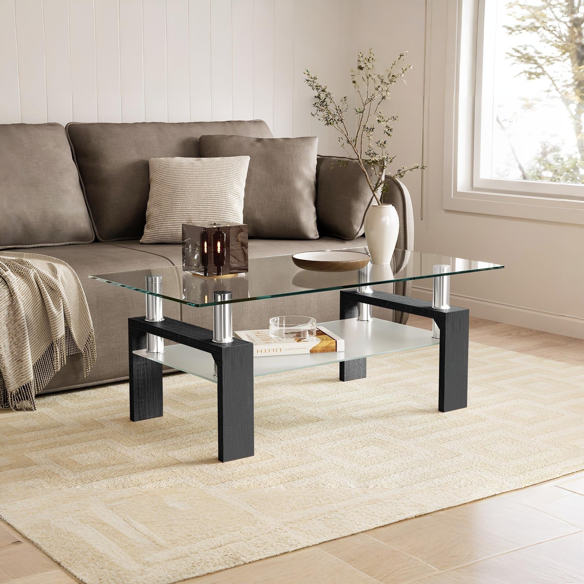 Ollie Tempered Glass Rectangle Coffee Table 95 x 55cm - Black