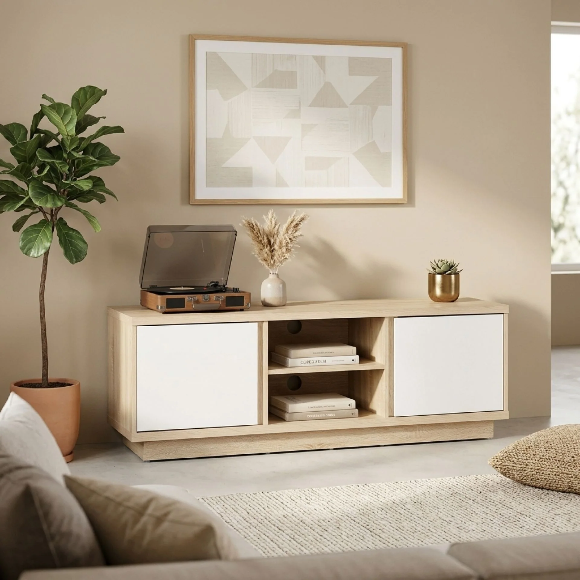 Thames 1.5m Entertainment Unit - Oak + White - Image 3