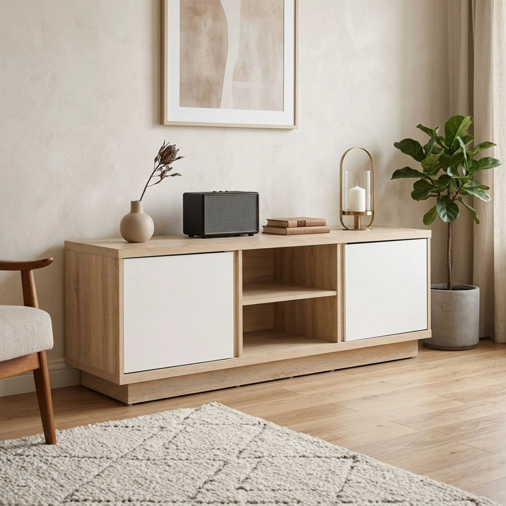 Thames 1.5m Entertainment Unit - Oak + White - Image 4