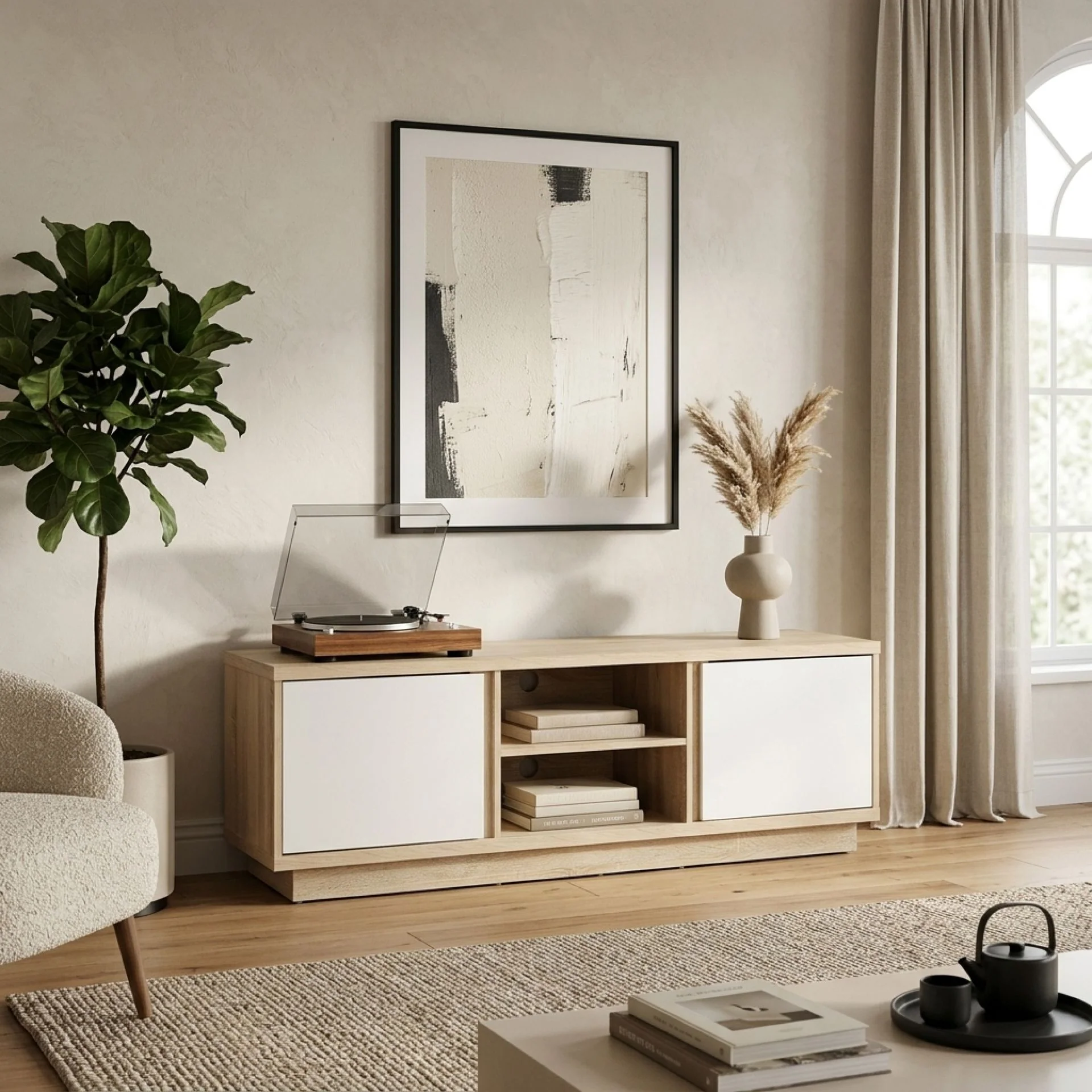 Thames 1.5m Entertainment Unit - Oak + White - Image 5
