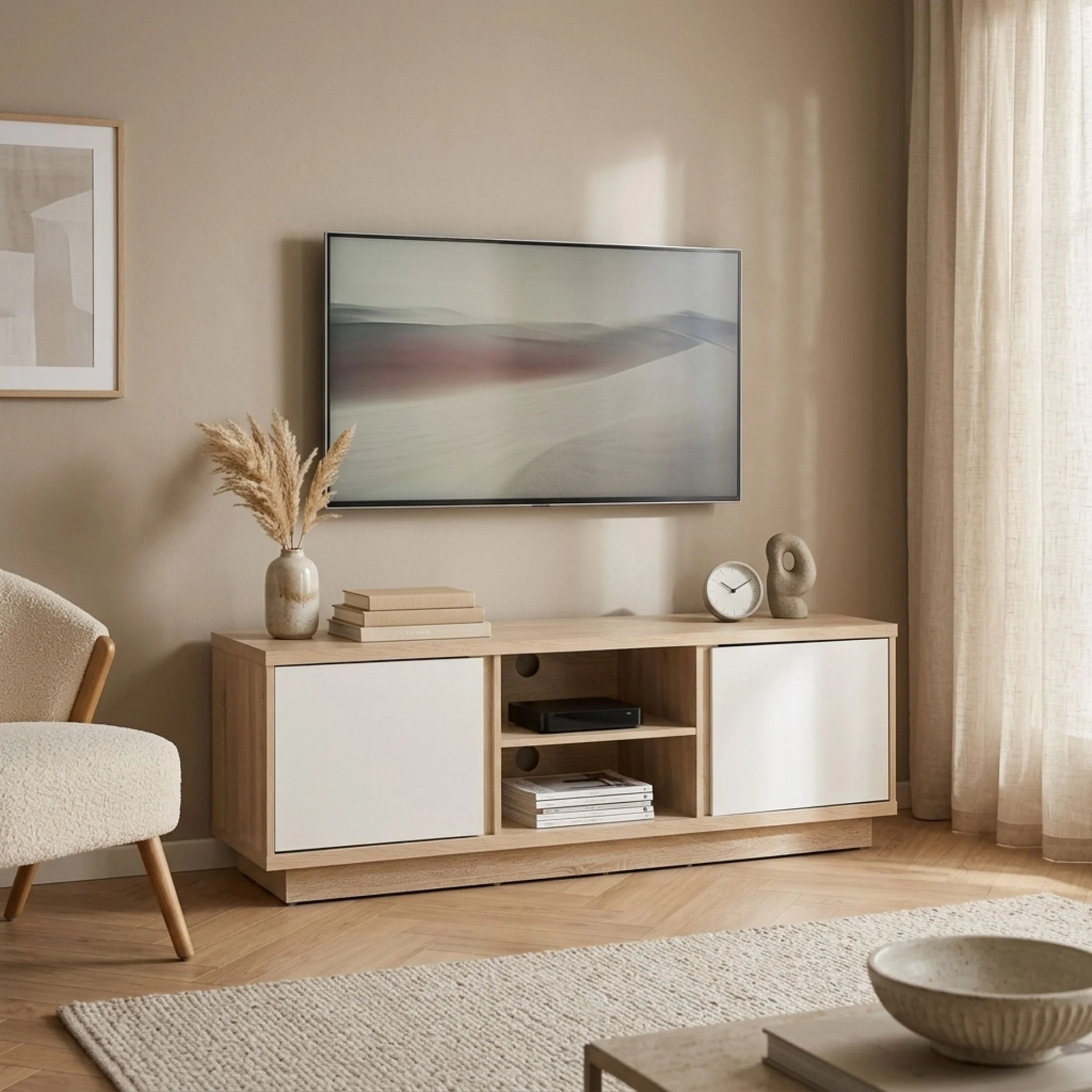 Thames 1.5m Entertainment Unit - Oak + White - Image 6