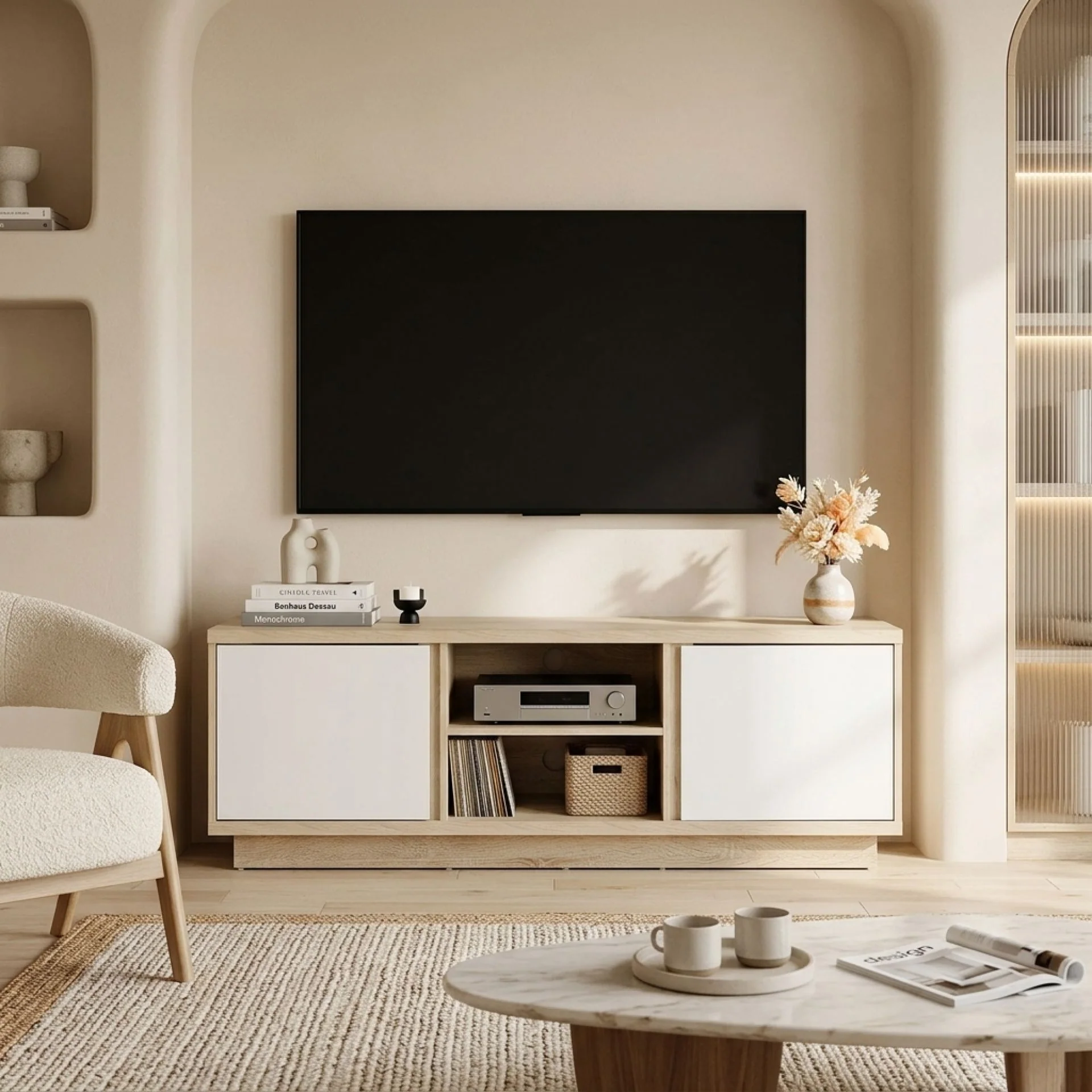 Thames 1.5m Entertainment Unit - Oak + White - Image 7