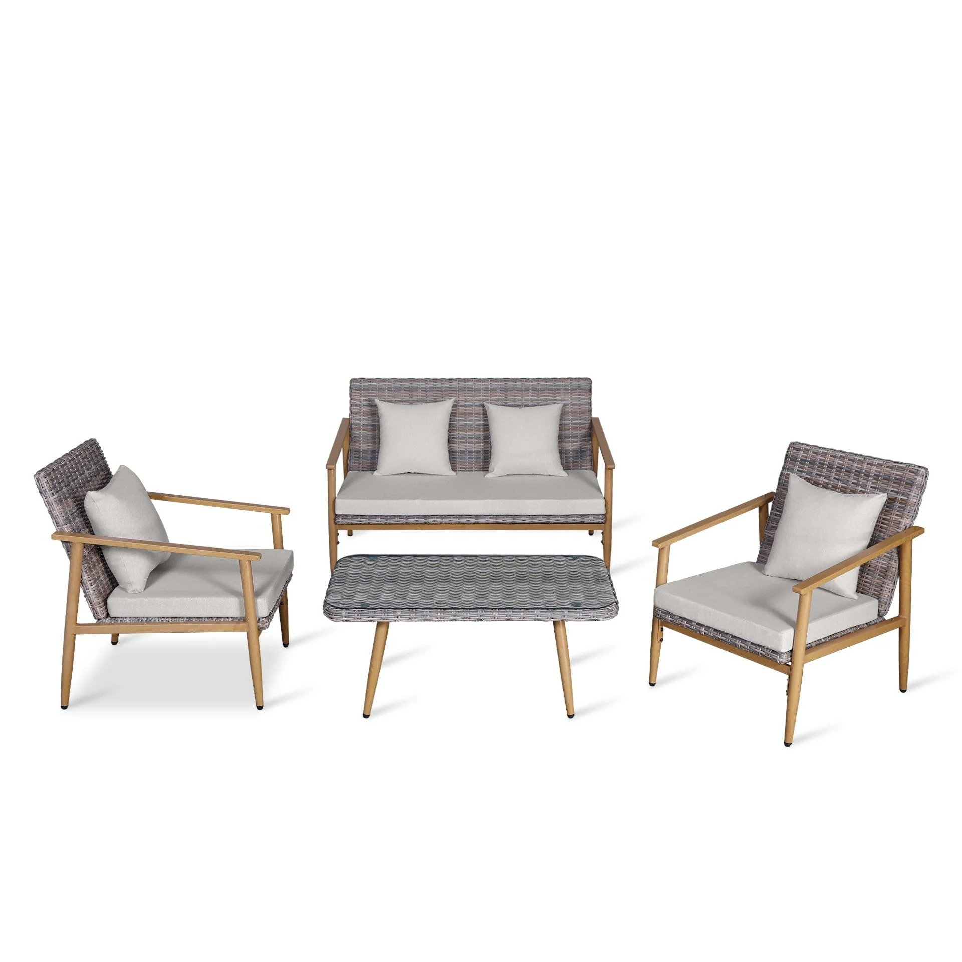 Thasos 4 Piece Outdoor Sofa Set - Light Grey - Image 4