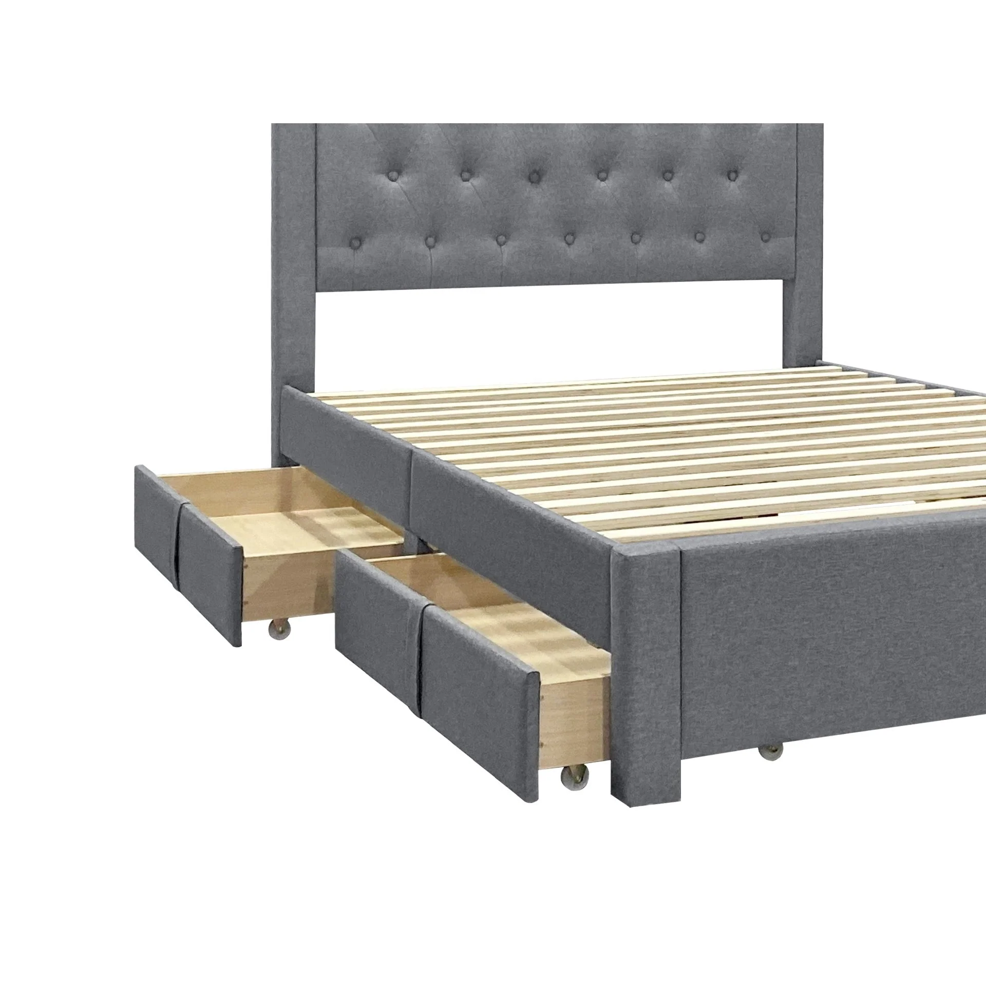 Thornton Double Fabric Bed Frame with 4 Drawers - Light Grey - Image 15