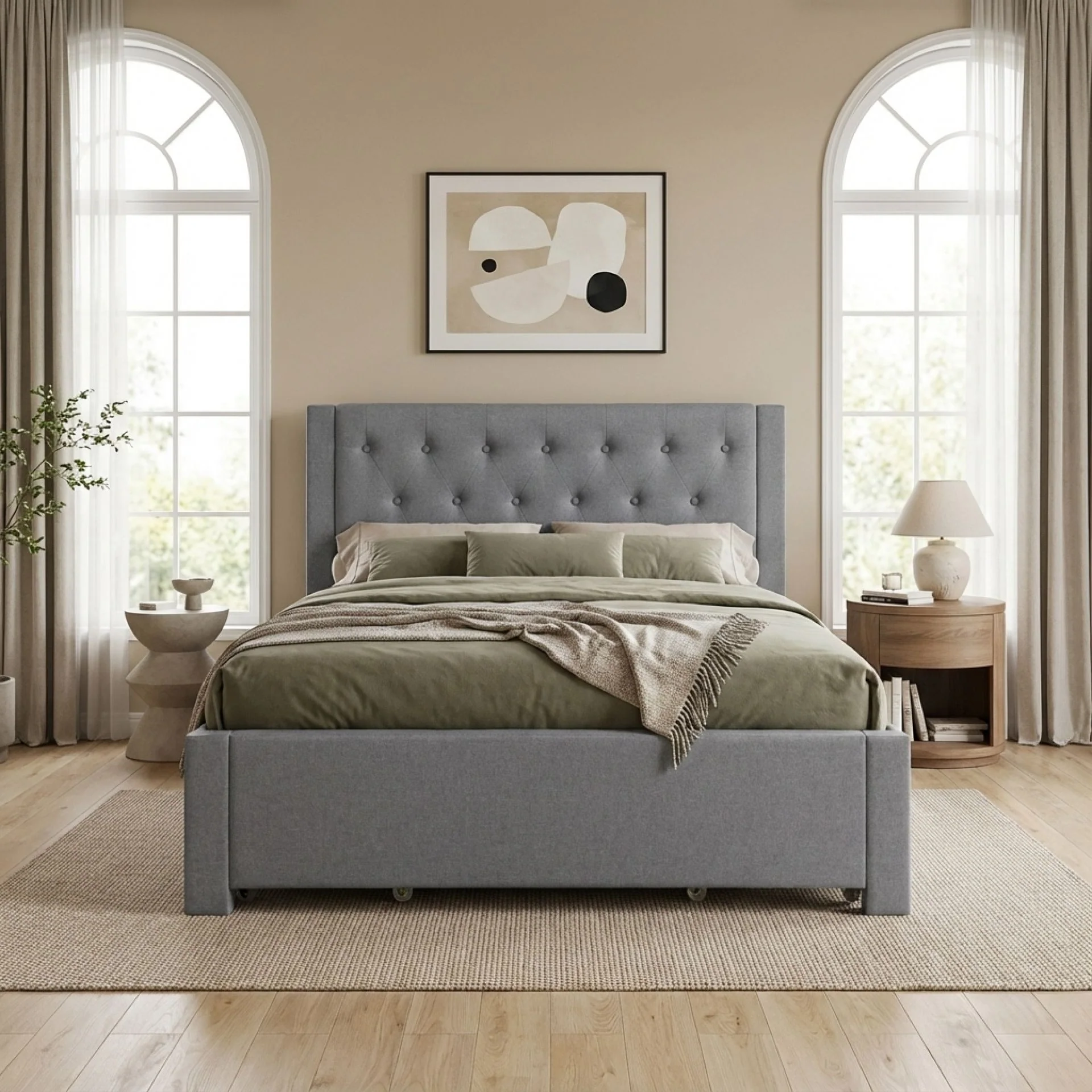 Thornton Double Fabric Bed Frame with 4 Drawers - Light Grey - Image 5