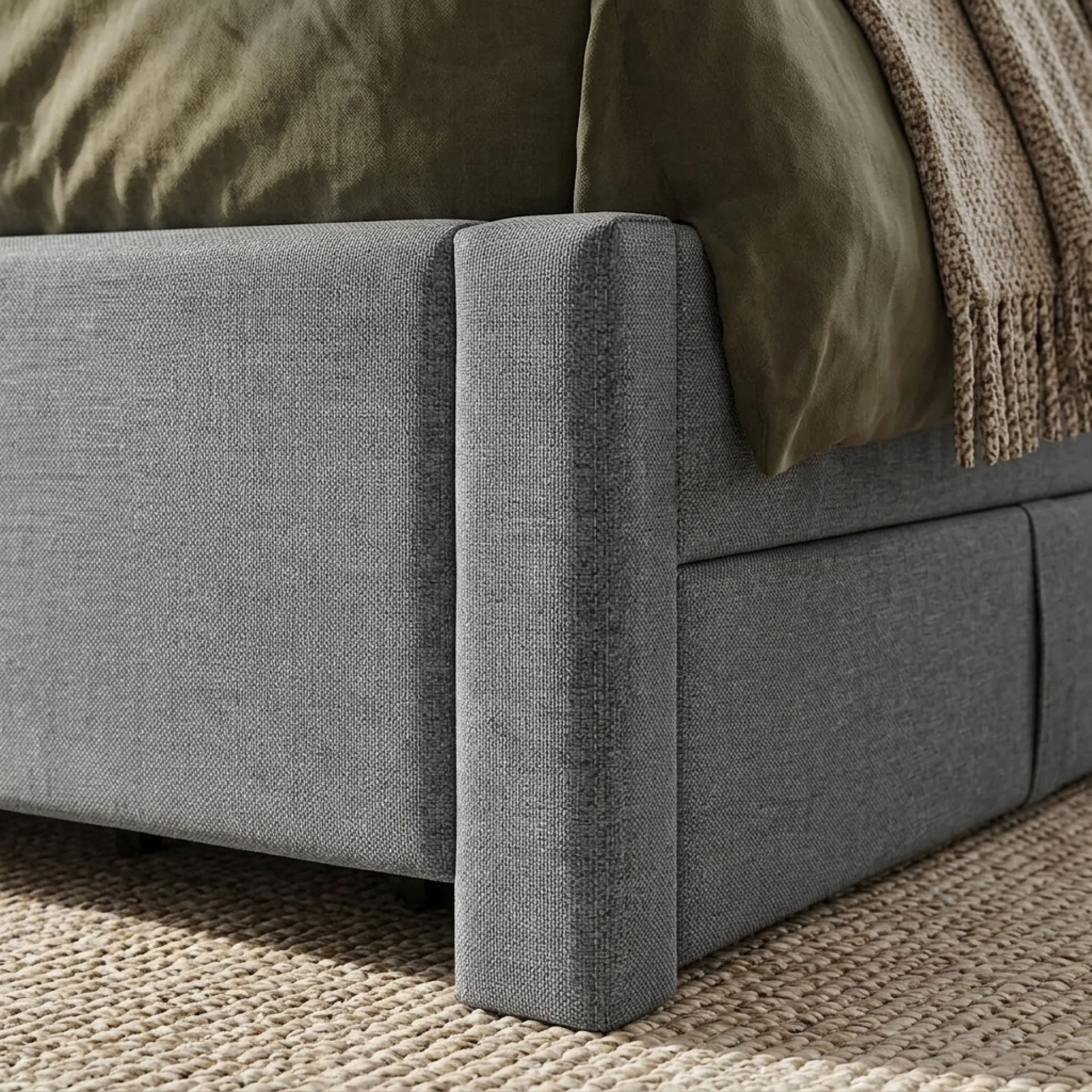 Thornton Double Fabric Bed Frame with 4 Drawers - Light Grey - Image 9