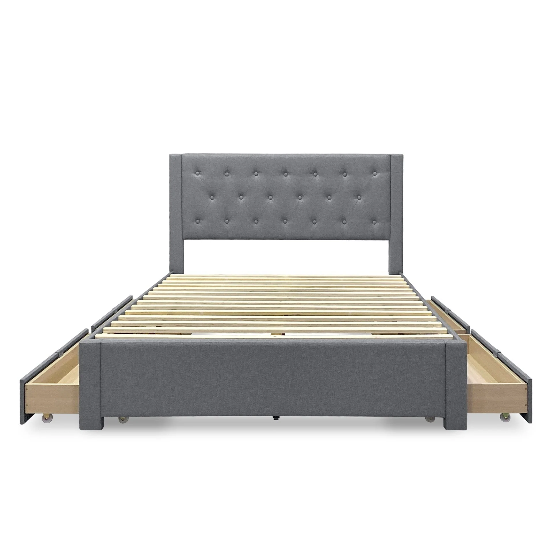 Thornton Queen Fabric Bed Frame with 4 Drawers - Light Grey - Image 10