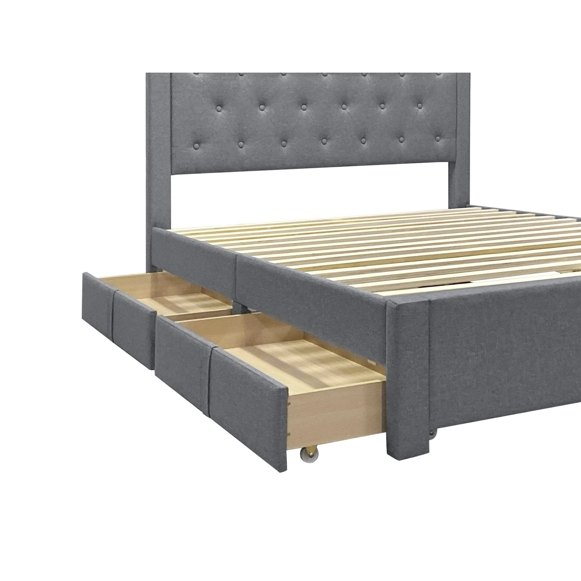 Thornton Queen Fabric Bed Frame with 4 Drawers - Light Grey - Image 11