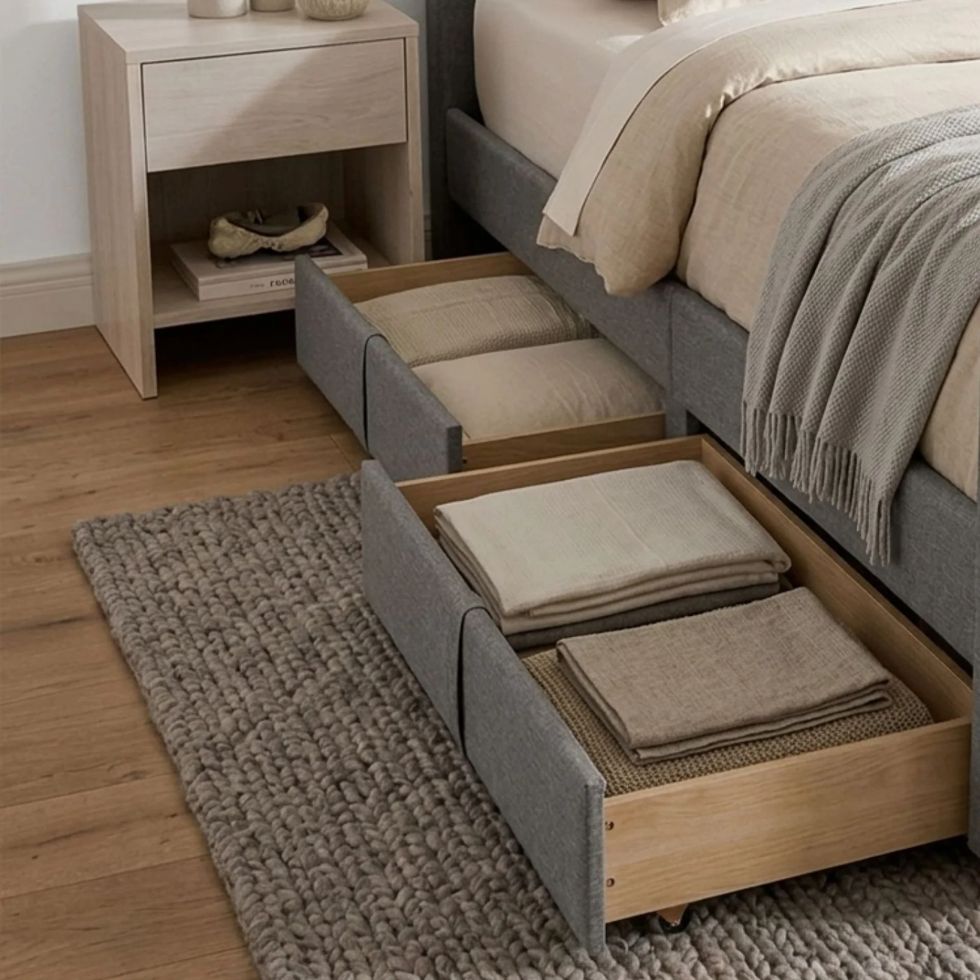 Thornton Queen Fabric Bed Frame with 4 Drawers - Light Grey - Image 6