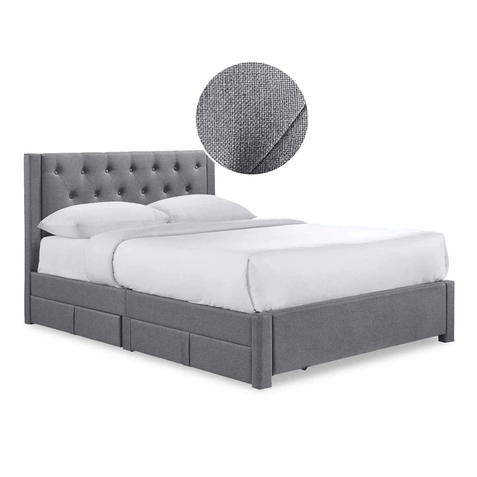 Thornton Queen Fabric Bed Frame with 4 Drawers - Light Grey - Image 7