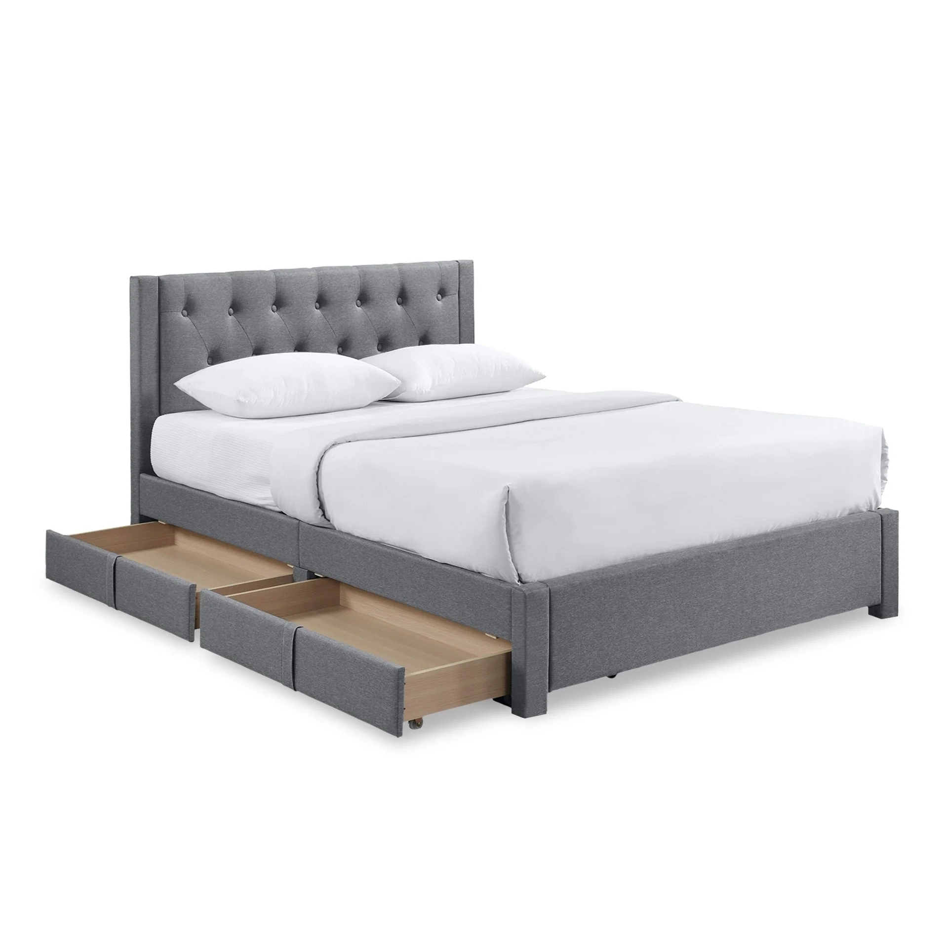Thornton Queen Fabric Bed Frame with 4 Drawers - Light Grey - Image 8