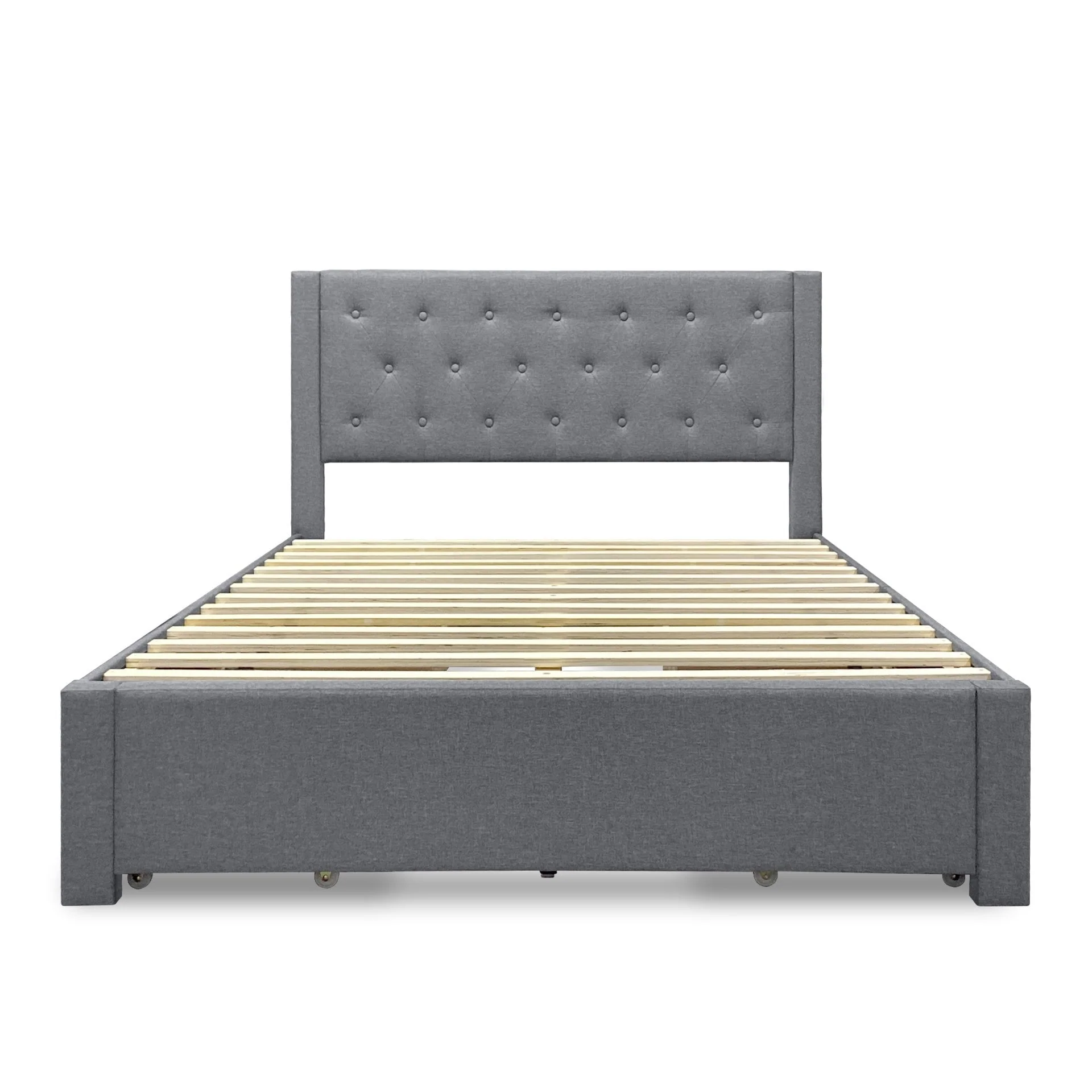 Thornton Queen Fabric Bed Frame with 4 Drawers - Light Grey - Image 9