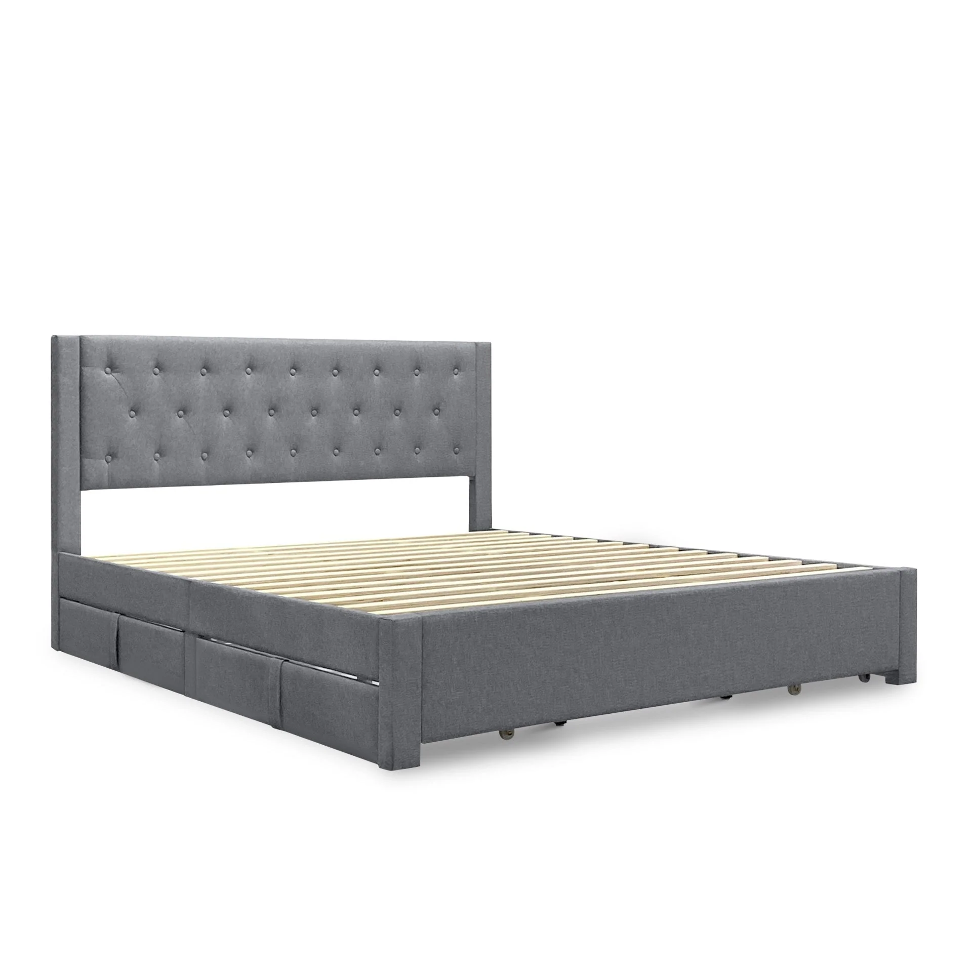 Thornton Super King Fabric Bed Frame with 4 Drawers - Light Grey - Image 6