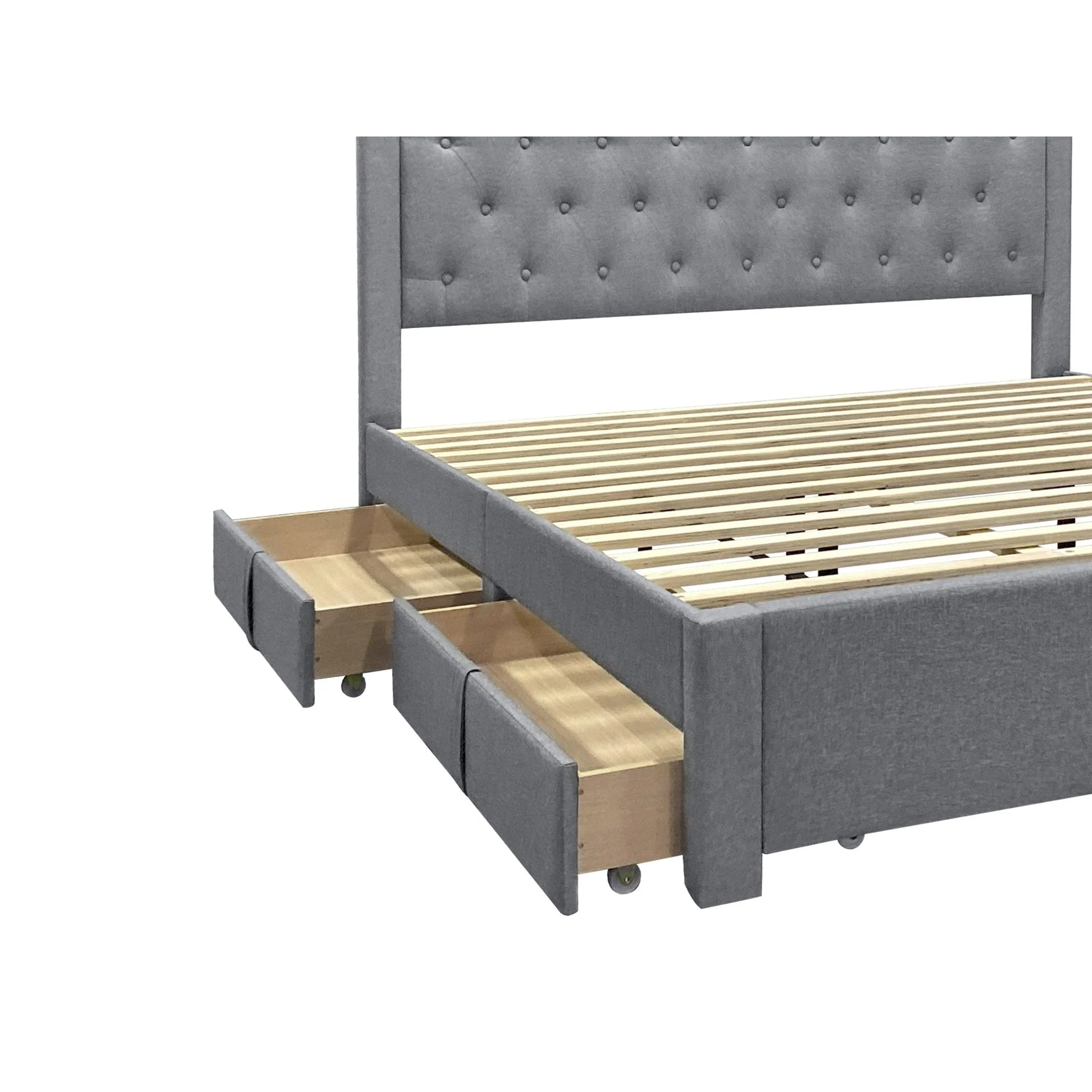 Thornton Super King Fabric Bed Frame with 4 Drawers - Light Grey - Image 8