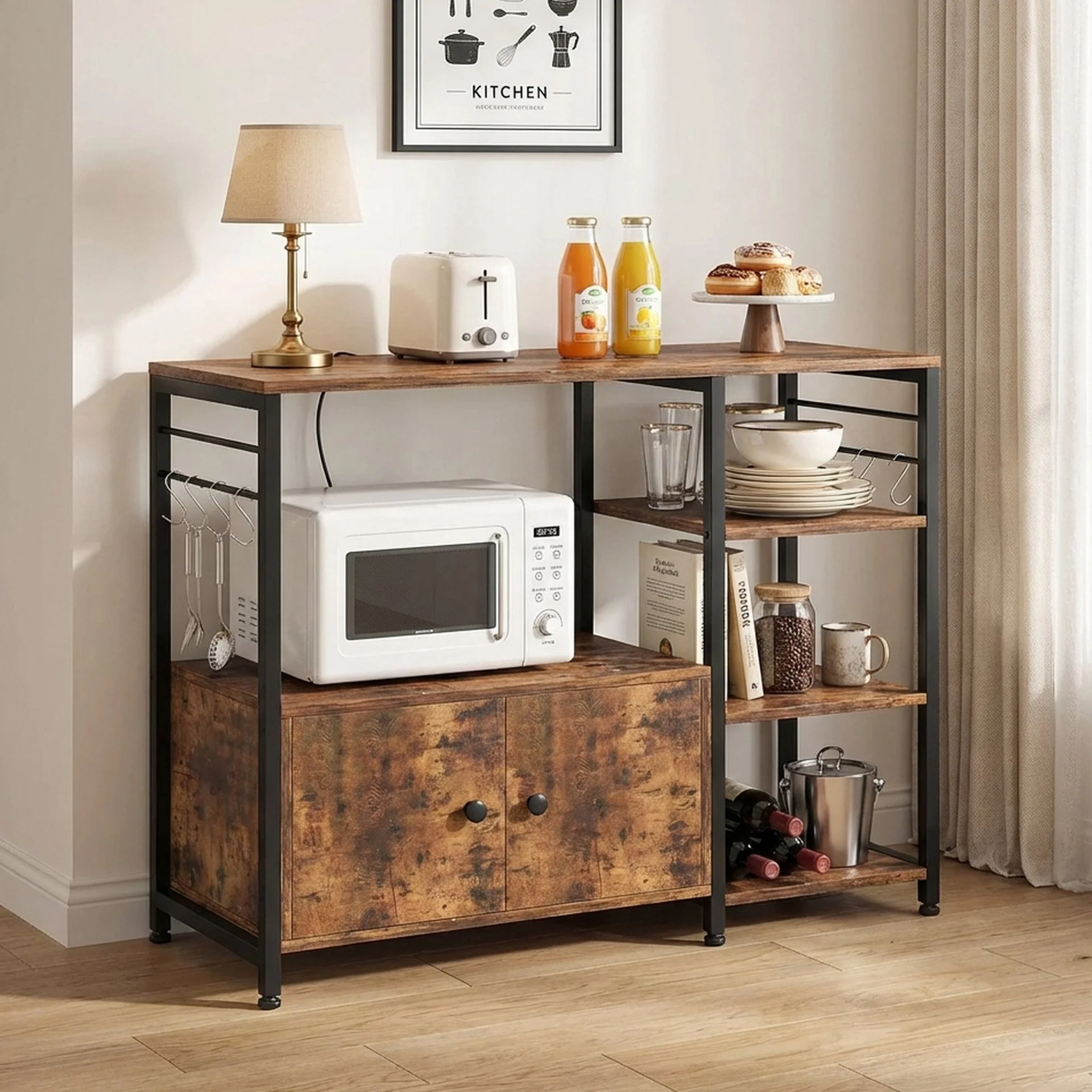 Toko Kitchen Storage Cabinet Shelf Microwave Stand - Rustic Brown - Image 3
