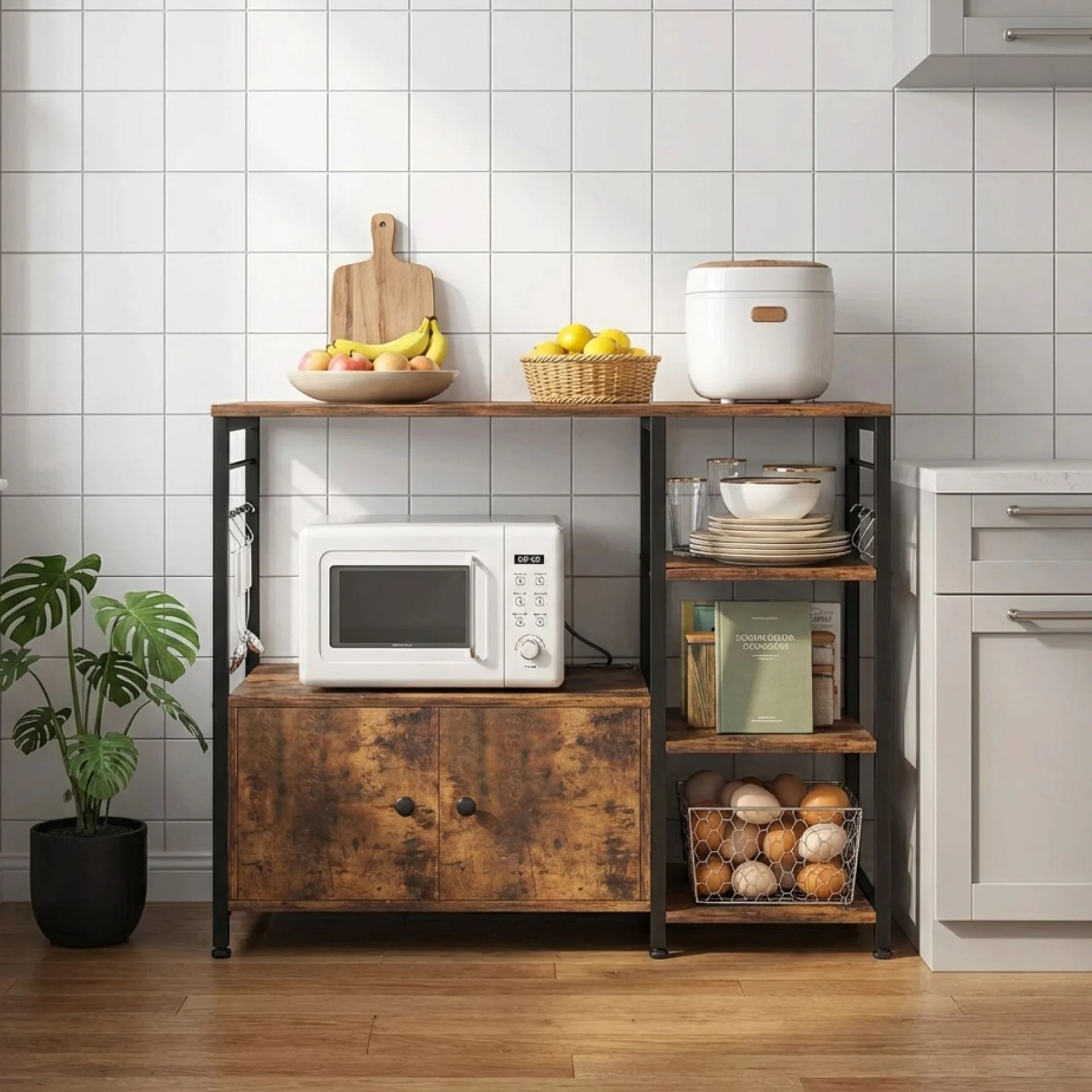 Toko Kitchen Storage Cabinet Shelf Microwave Stand - Rustic Brown - Image 4